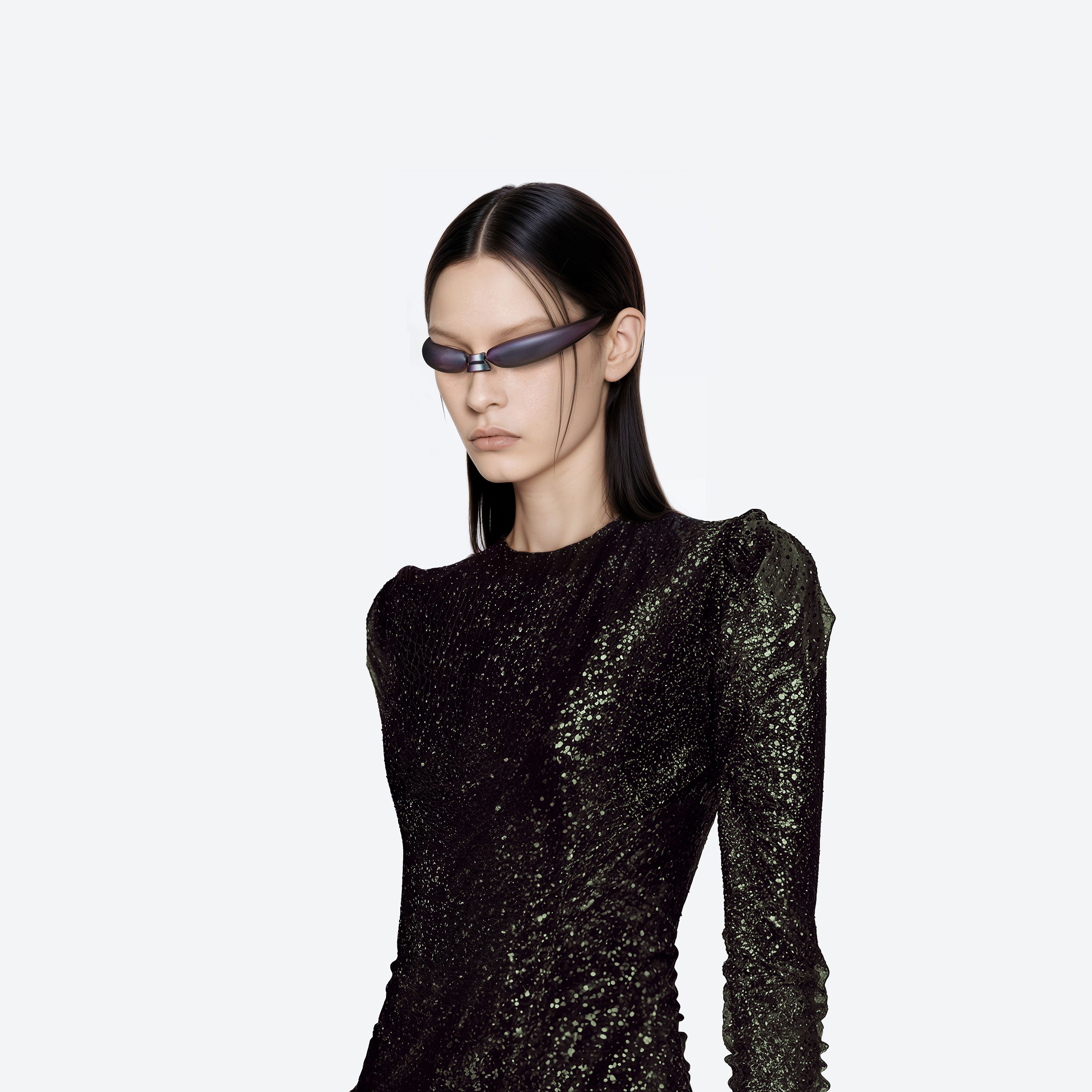 Model wearing the Siguer MSV1 Silver Metal framed Wraparound sunglasses.