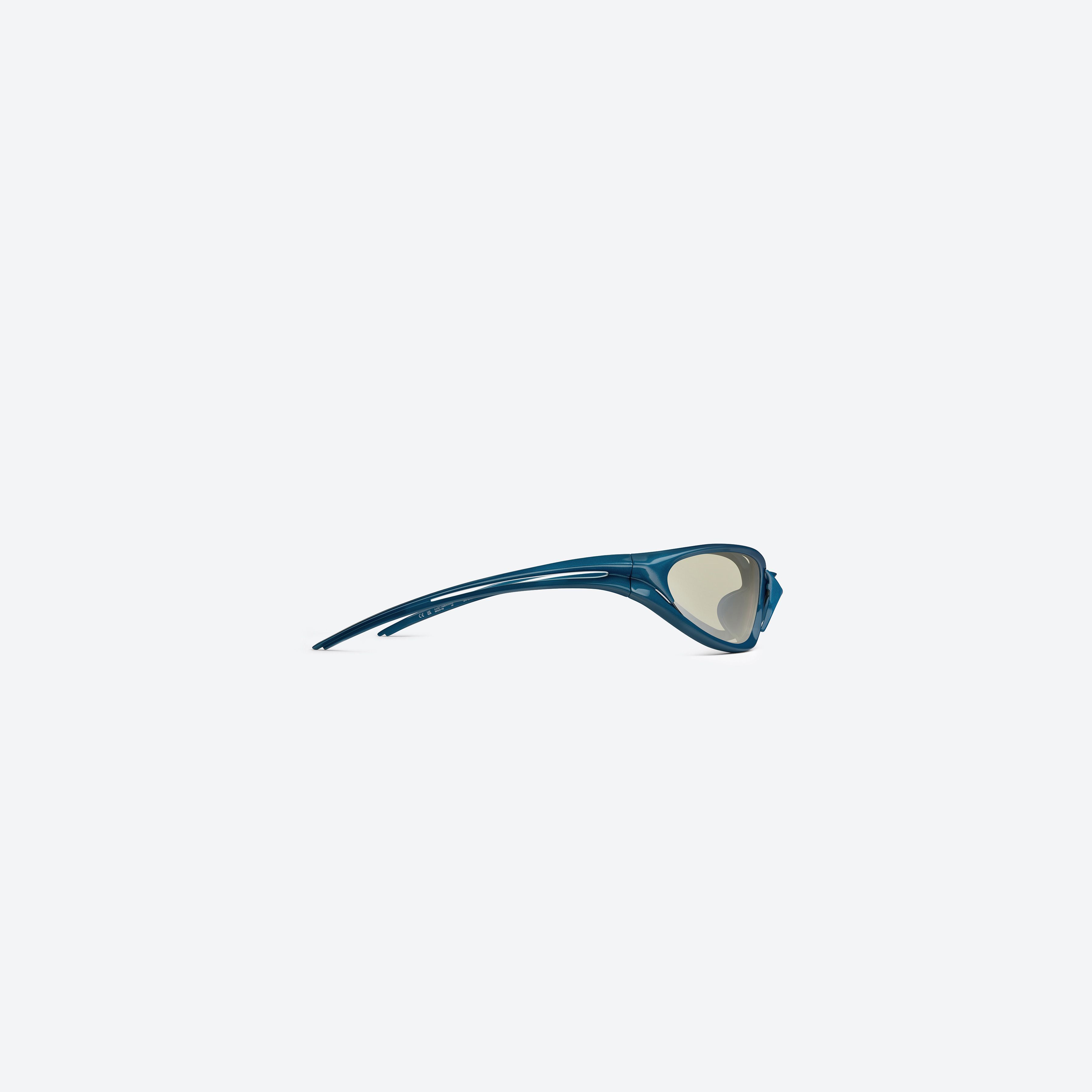 A detailed right view of Gentle Monster Species BL7 Blue Nylon framed Wraparound sunglasses.