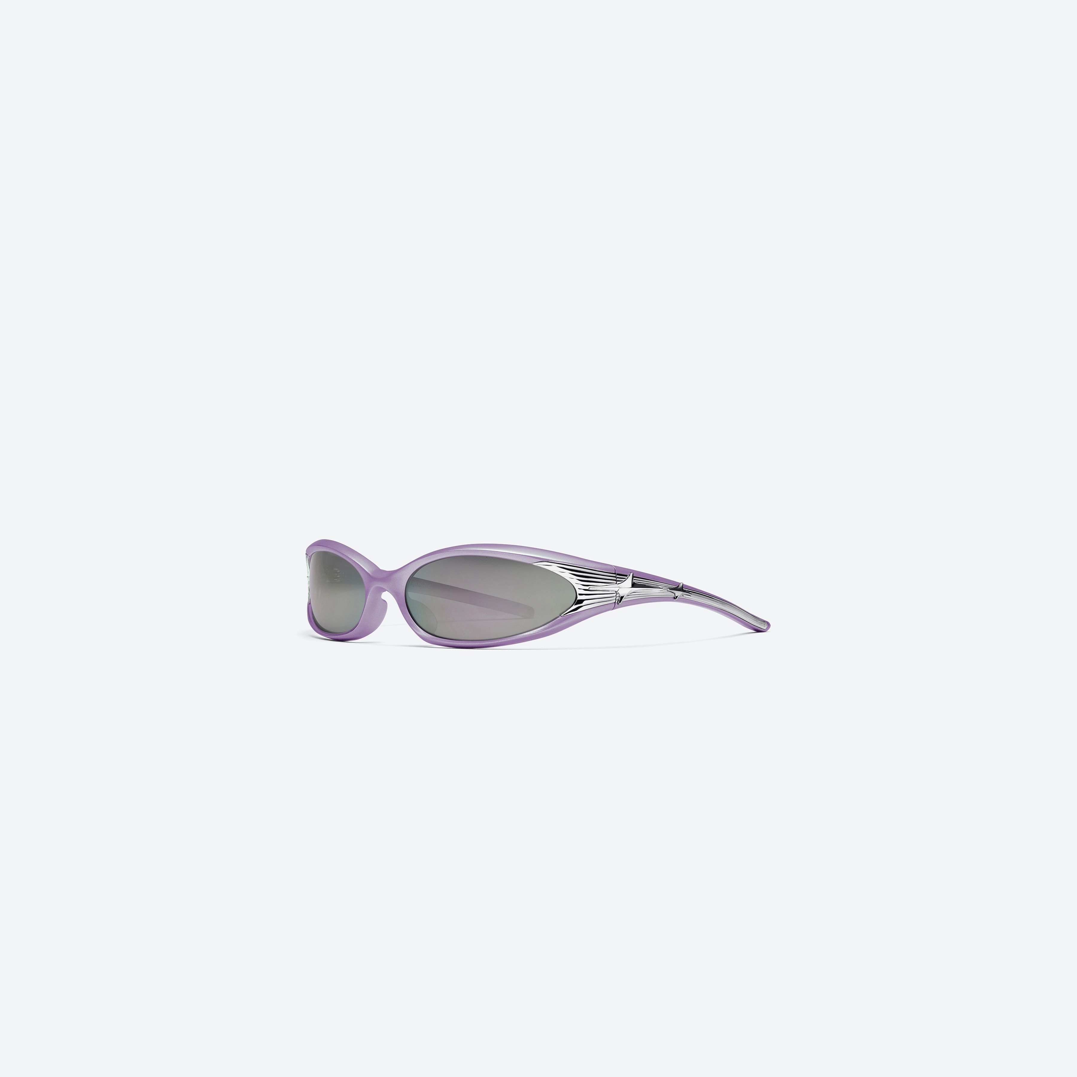 45-degree view of Gentle Monster M87 V6 Purple Nylon framed Wraparound sunglasses.