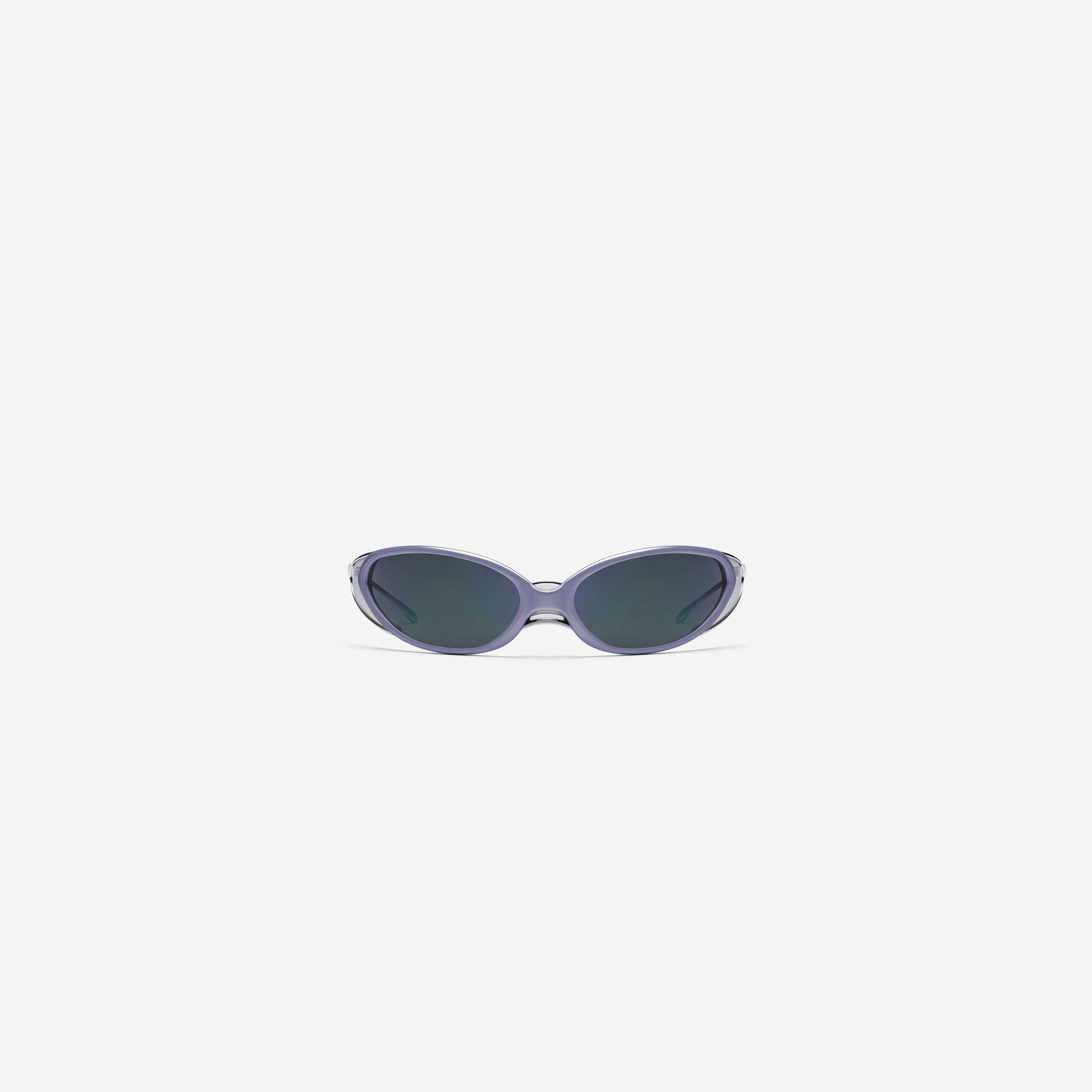 A front view of Gentle Monster Noiz Veil V5 Purple Nylon framed Wraparound sunglasses.