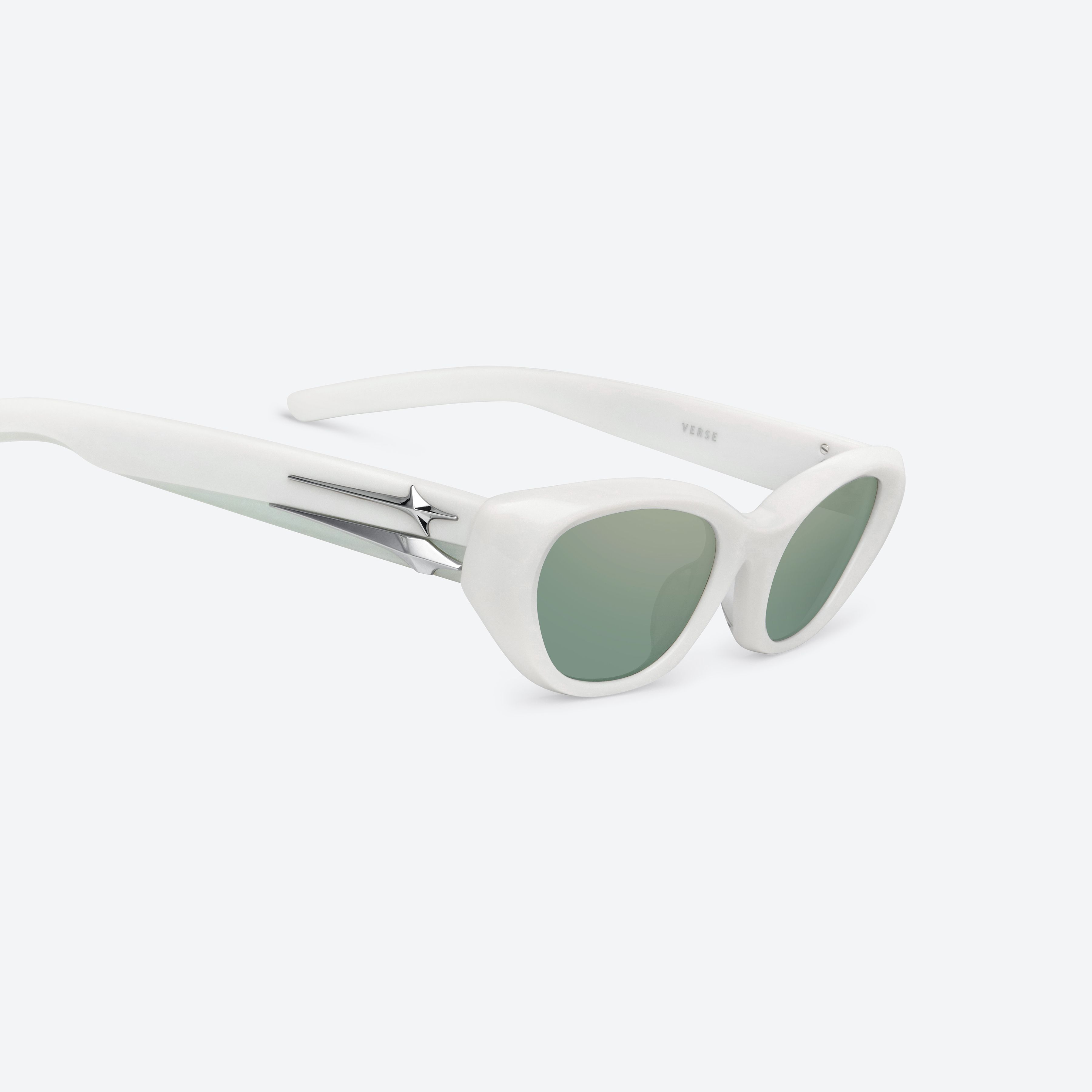 45-degree detailed view of Gentle Monster VERSE W2 White Acetate framed Cat-eye sunglasses.