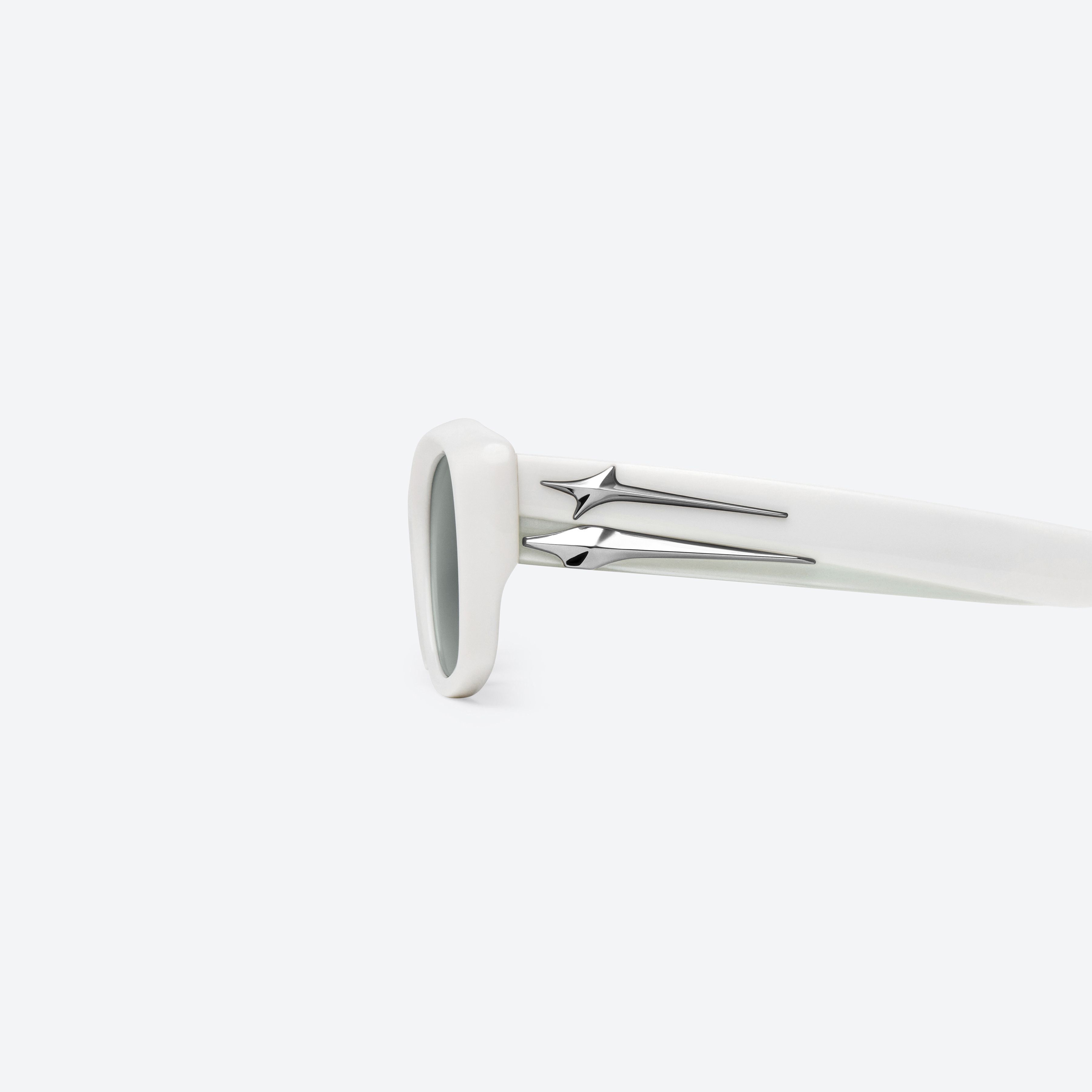 A detailed left view of Gentle Monster Lix W2 White Acetate framed Square sunglasses.