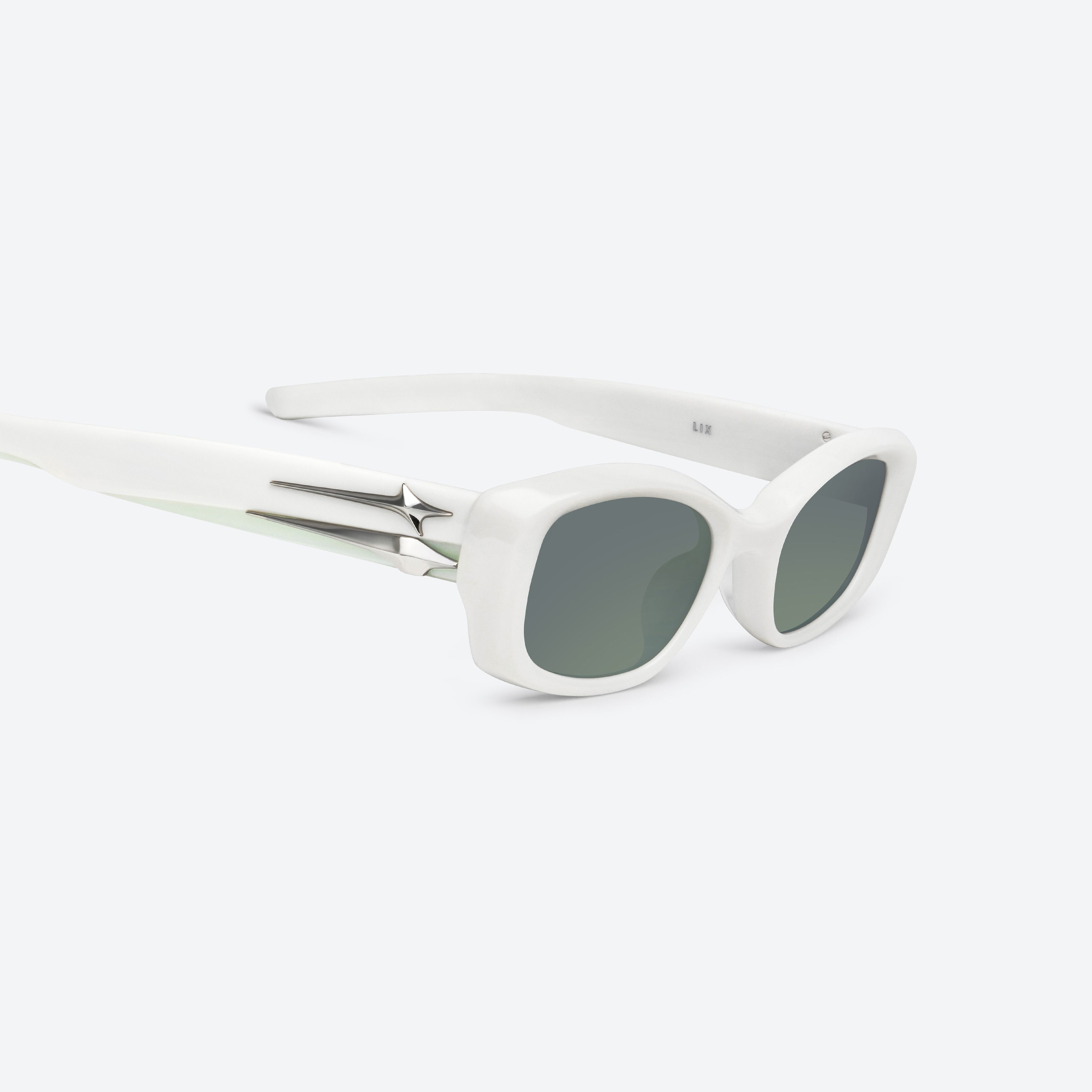 45-degree detailed view of Gentle Monster Lix W2 White Acetate framed Square sunglasses.