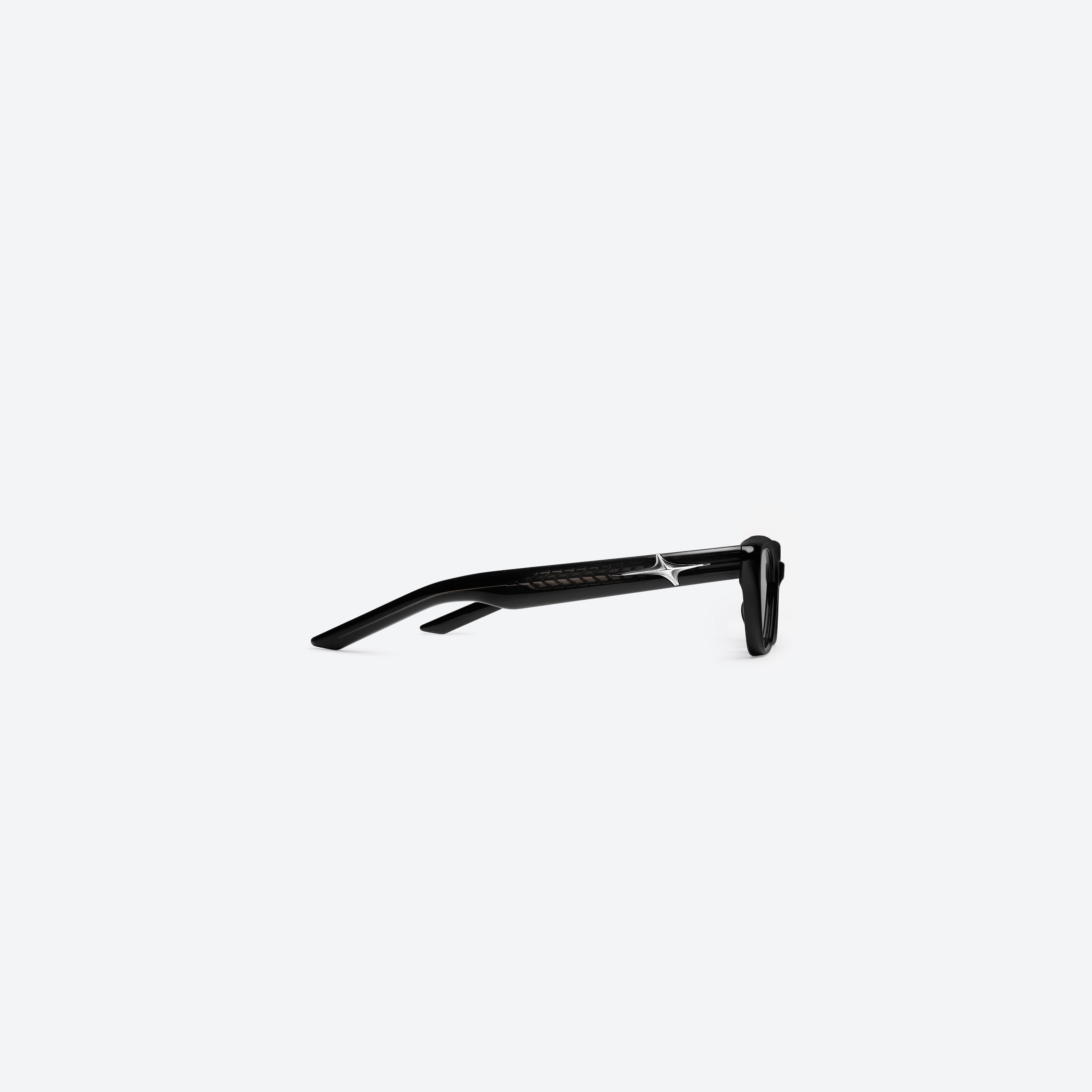 A detailed right view of Gentle Monster Mowa 01 Black Acetate framed Cat-eye sunglasses.