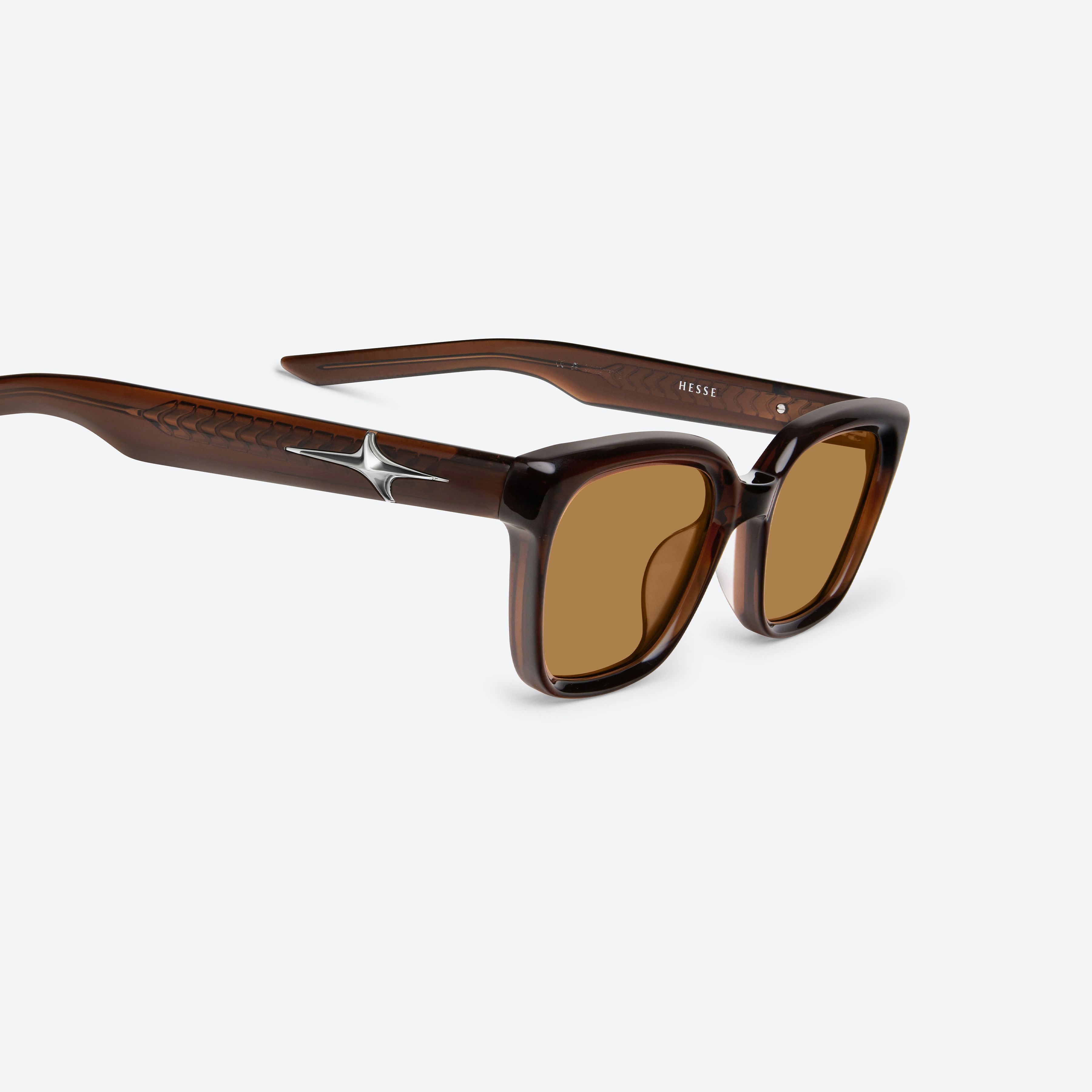 45-degree detailed view of Gentle Monster Hesse BRC13 Brown Acetate framed Square sunglasses.