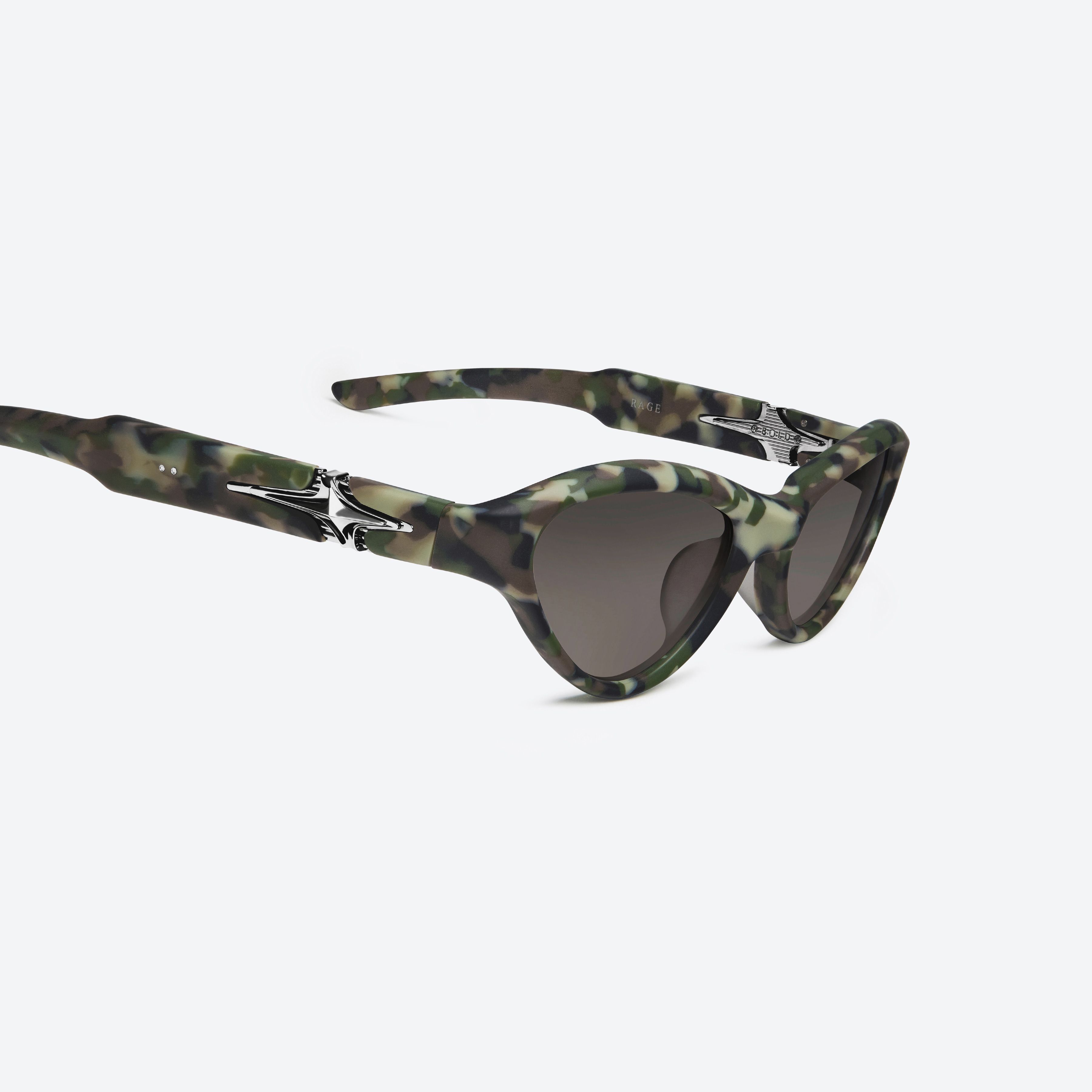 45-degree detailed view of Gentle Monster Rage MCF1 Gray Mixed framed Cat-eye glasses.