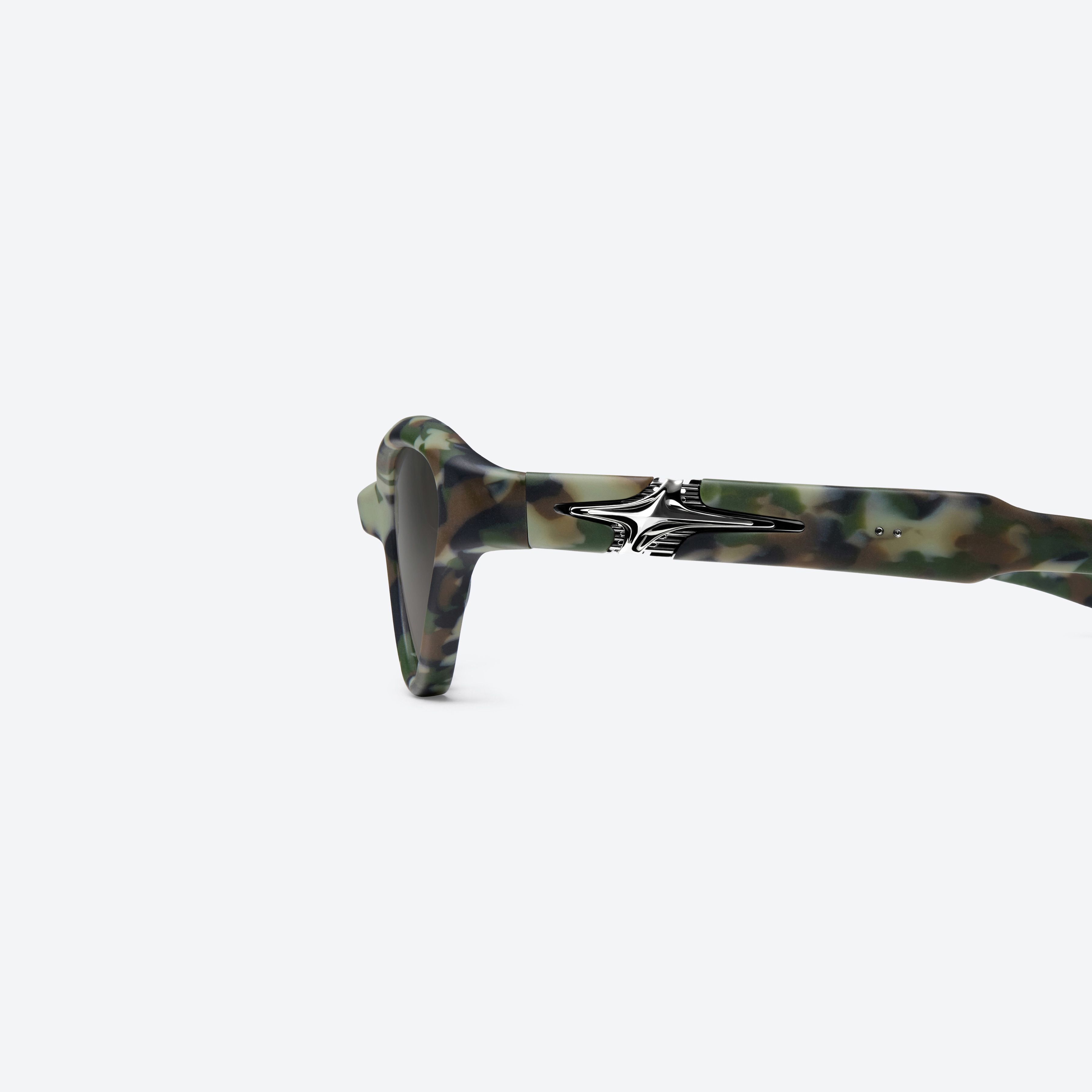 A detailed left view of Gentle Monster Rage MCF1 Gray Mixed framed Cat-eye glasses.
