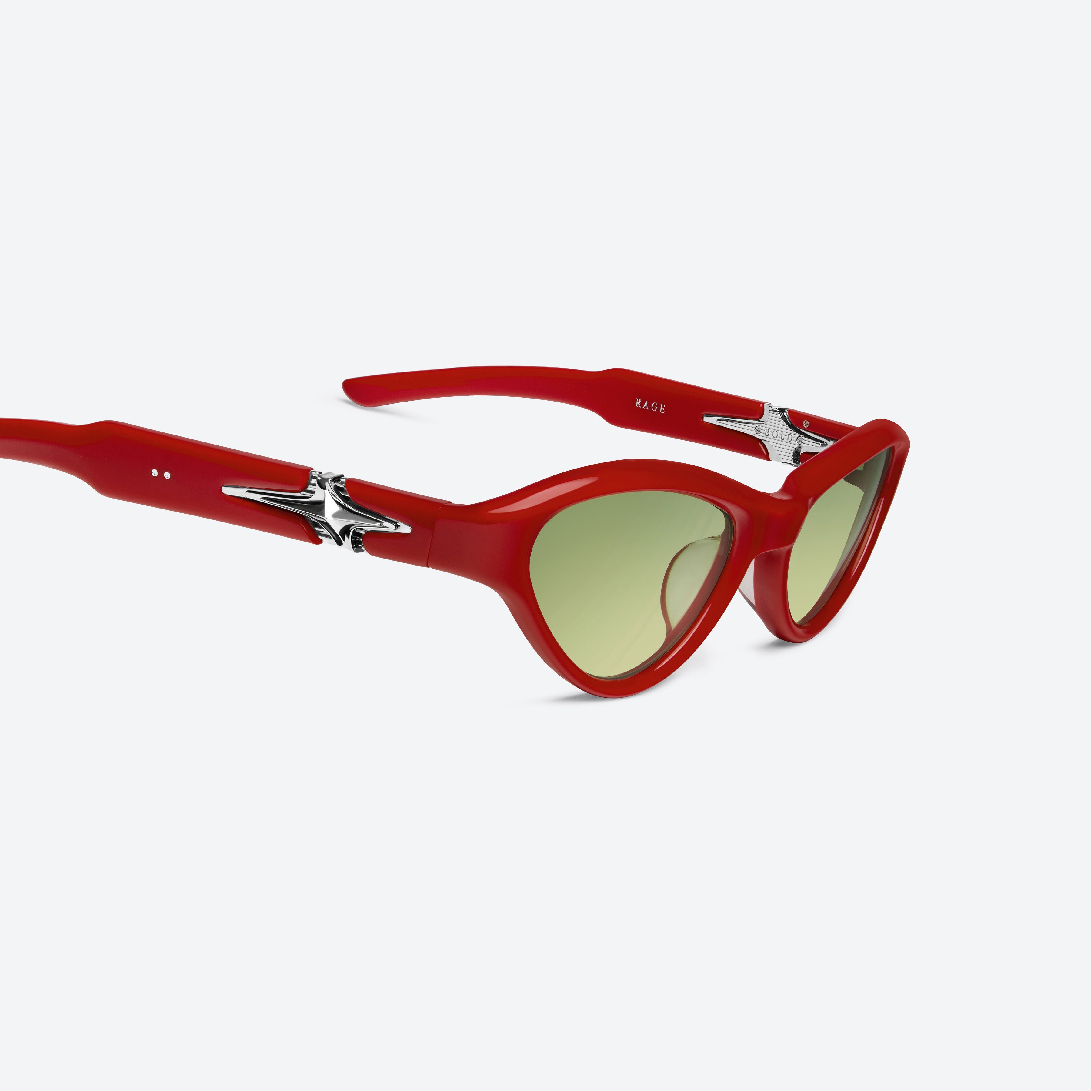 45-degree detailed view of Gentle Monster Rage R10 Red Mixed framed Cat-eye glasses.