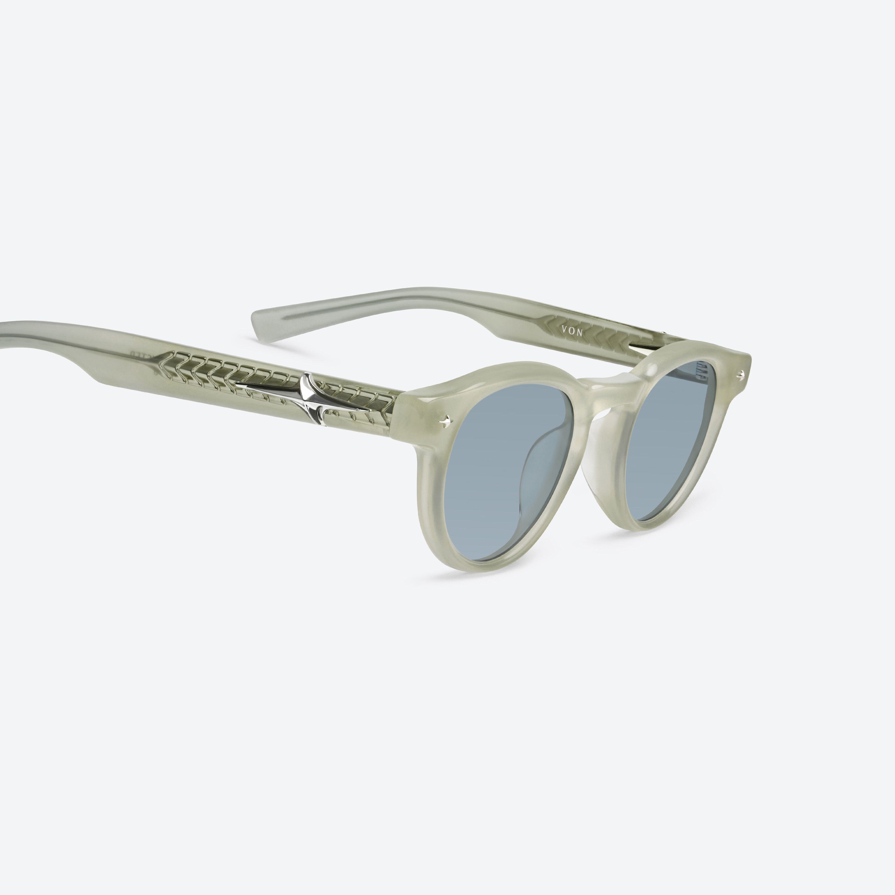 45-degree detailed view of Gentle Monster Von IC3 Ivory Acetate framed Round glasses.