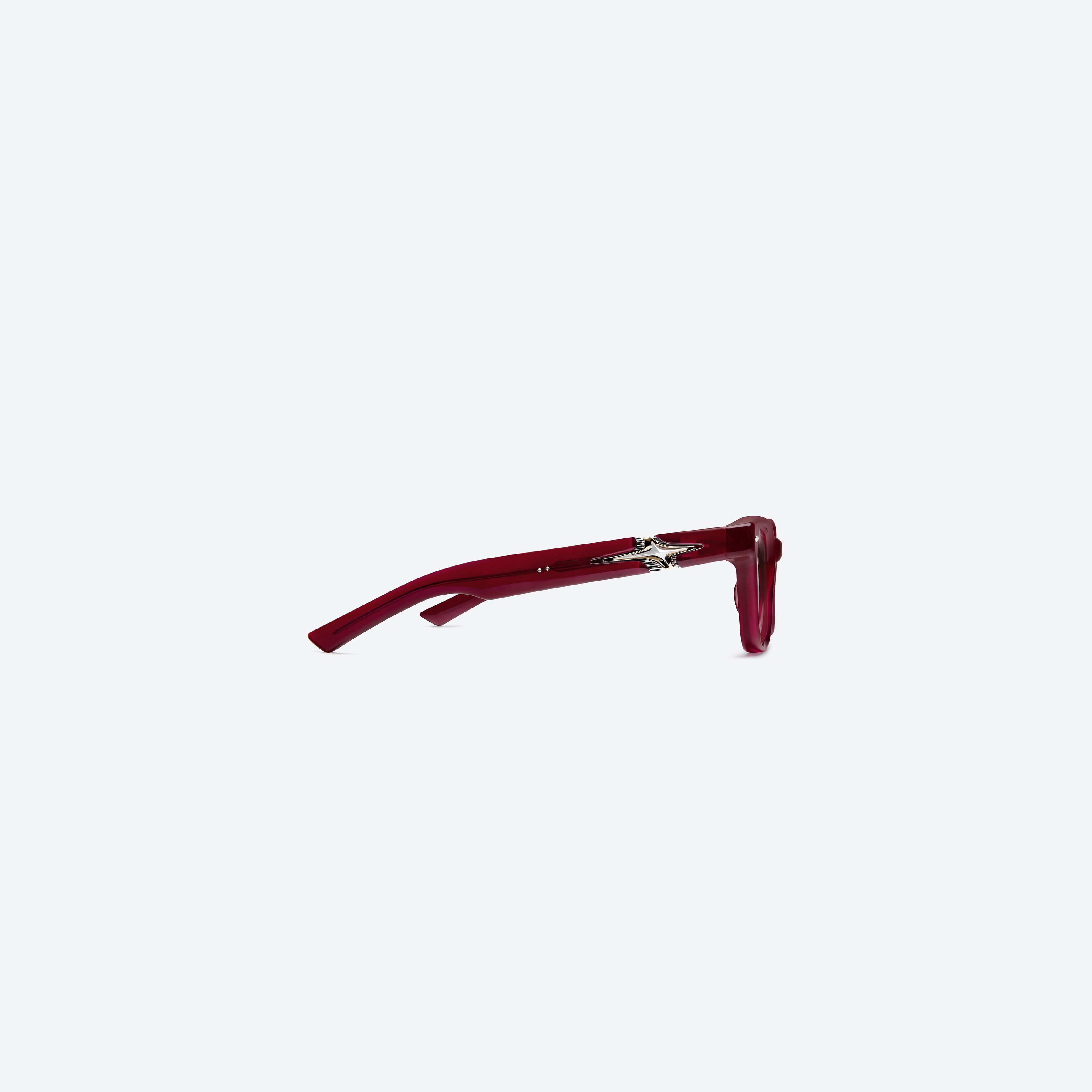 A detailed right view of Gentle Monster Fata RC8 Red Acetate framed Square glasses.