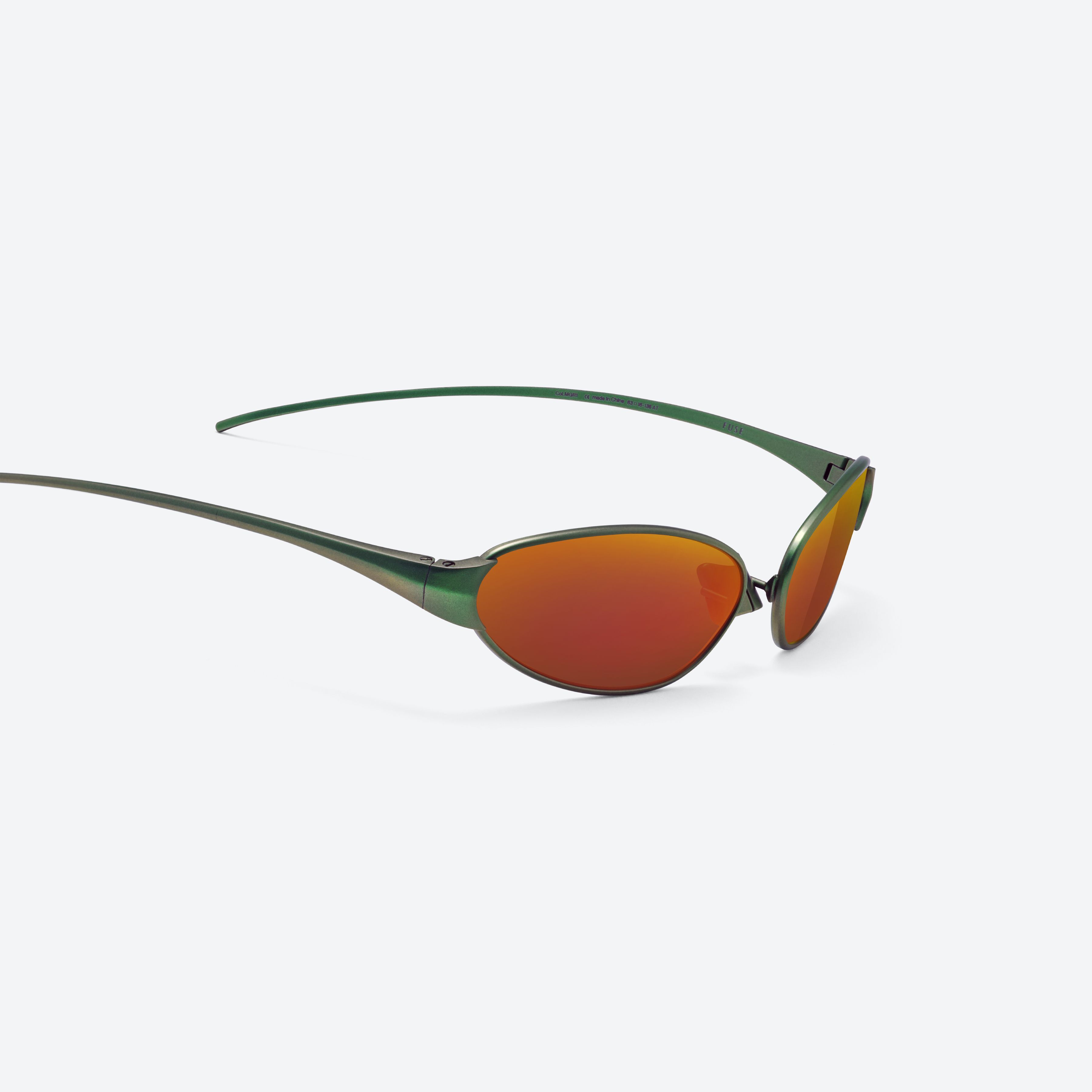 45-degree detailed view of Gentle Monster Fuse MGR1 Green Metal framed Cat-eye glasses.