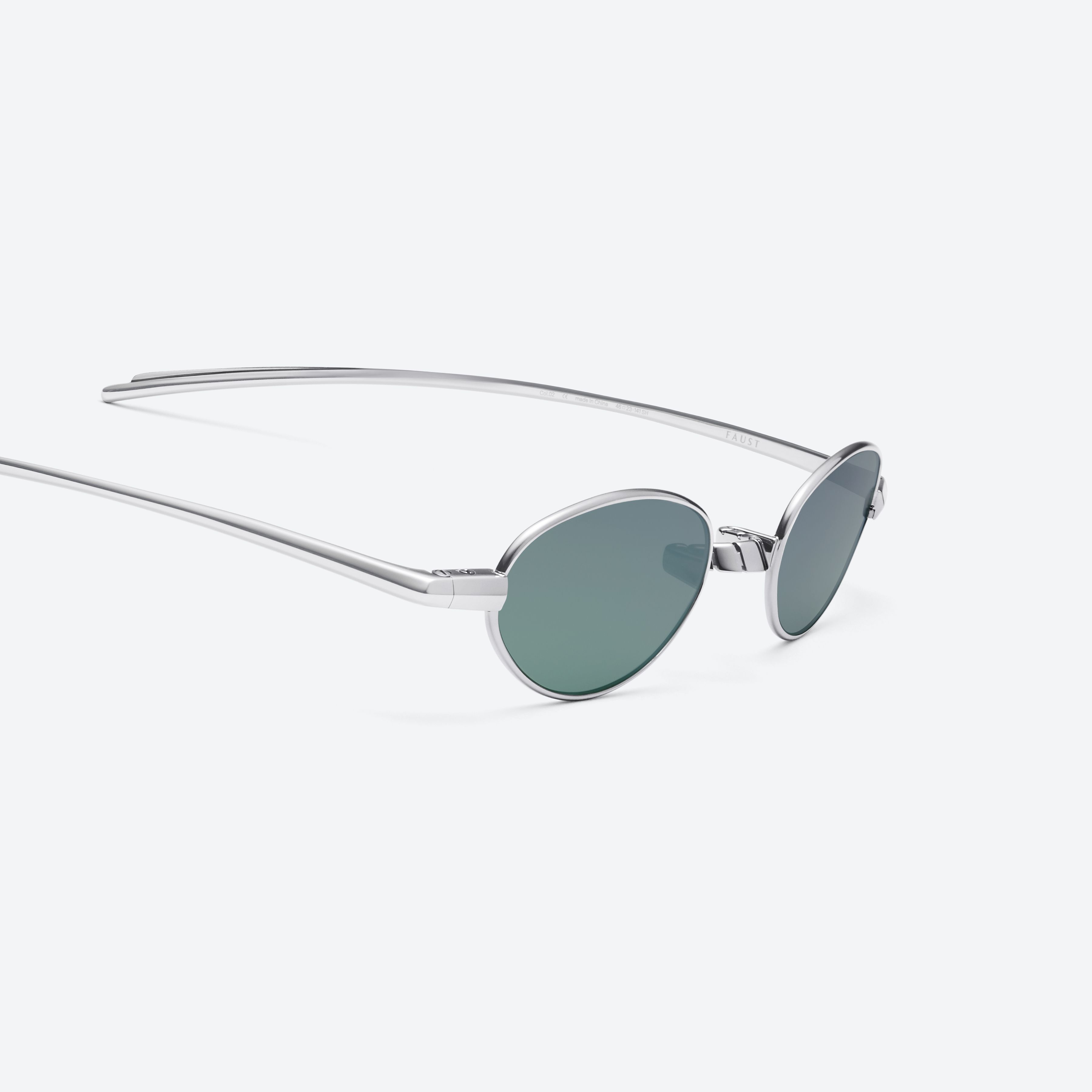 45-degree detailed view of Gentle Monster Faust 02(MGR) Silver Metal framed Oval glasses.