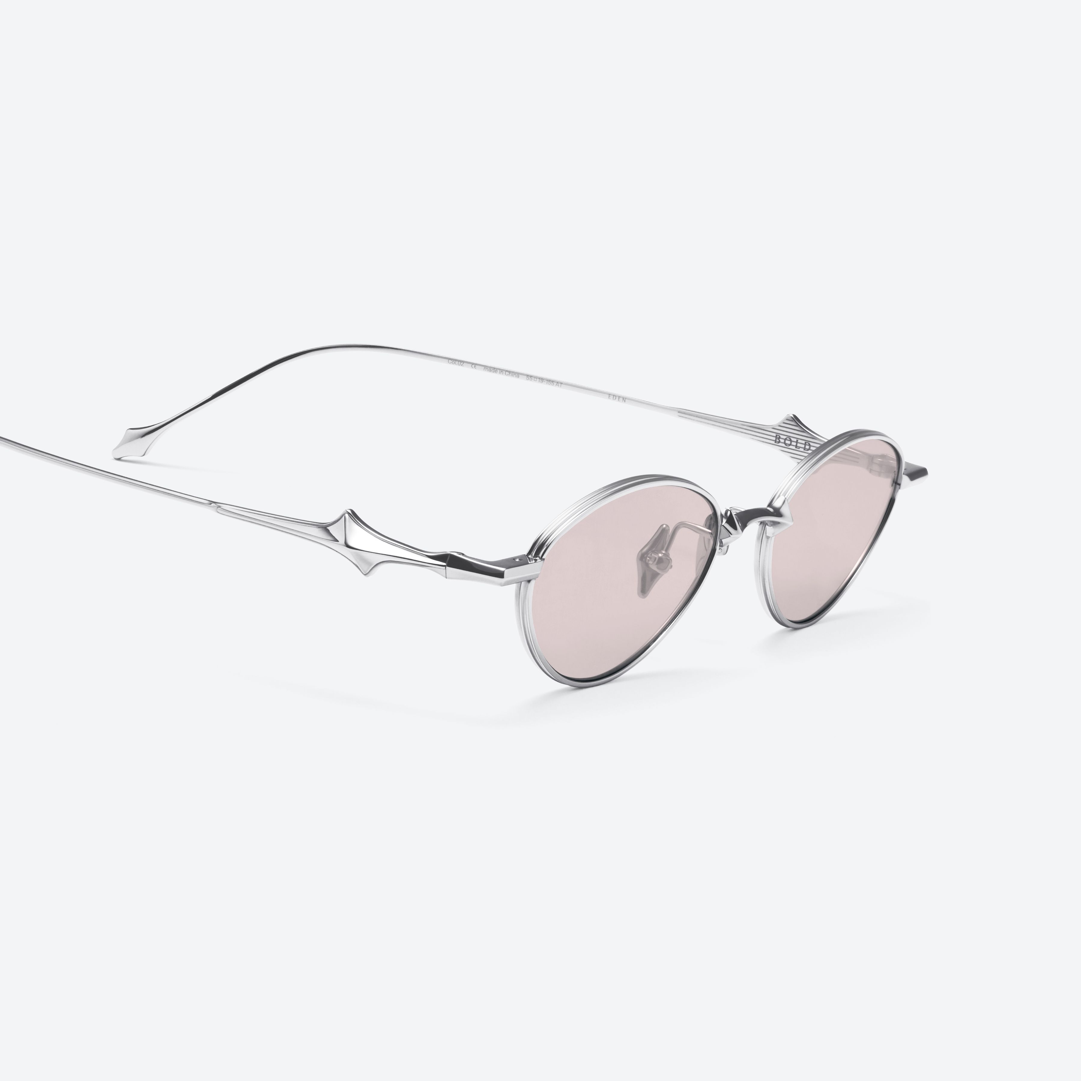 45-degree detailed view of Gentle Monster Eden 02(BR) Silver Metal framed Oval glasses.