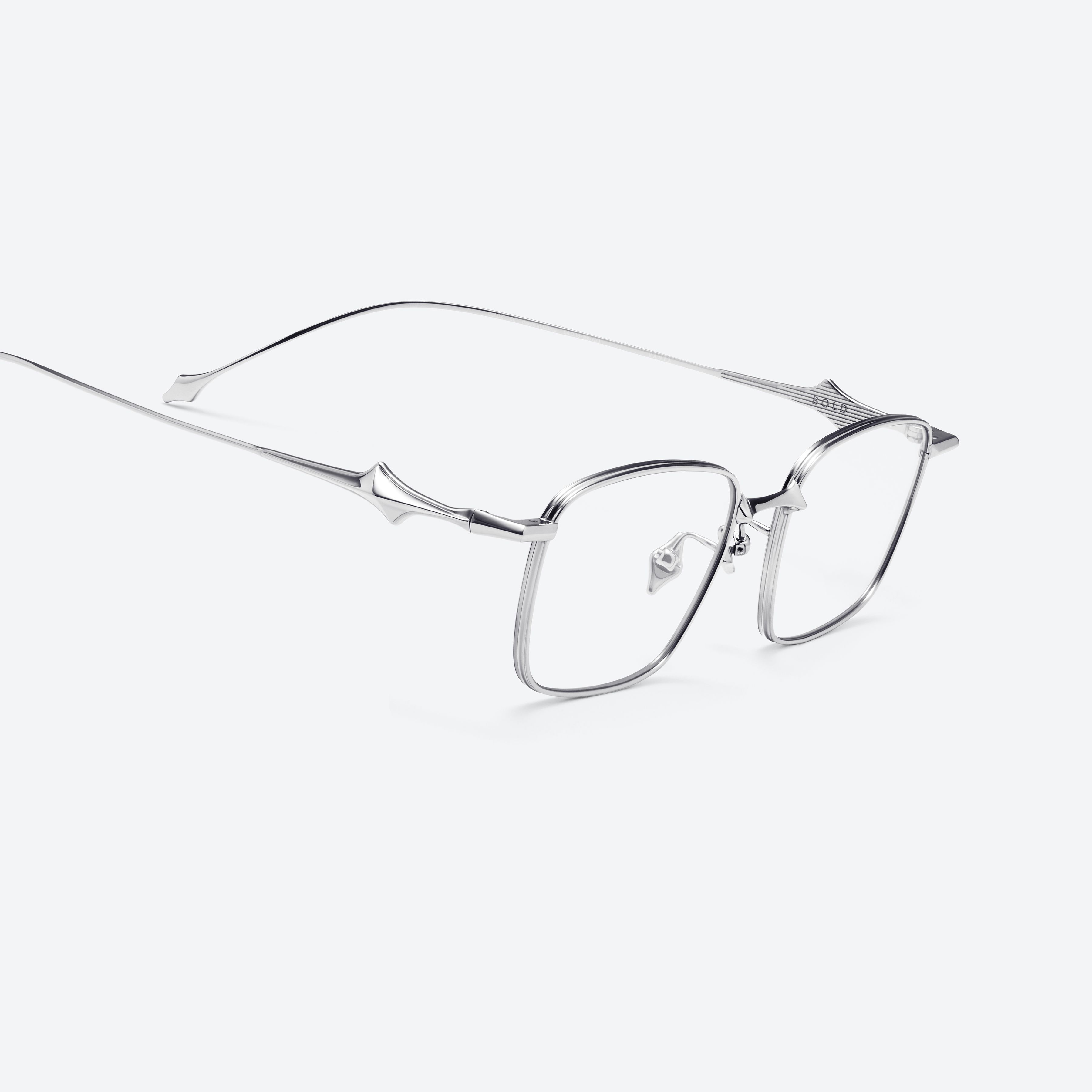 45-degree detailed view of Gentle Monster Vanta 02 Silver Metal framed Square glasses.