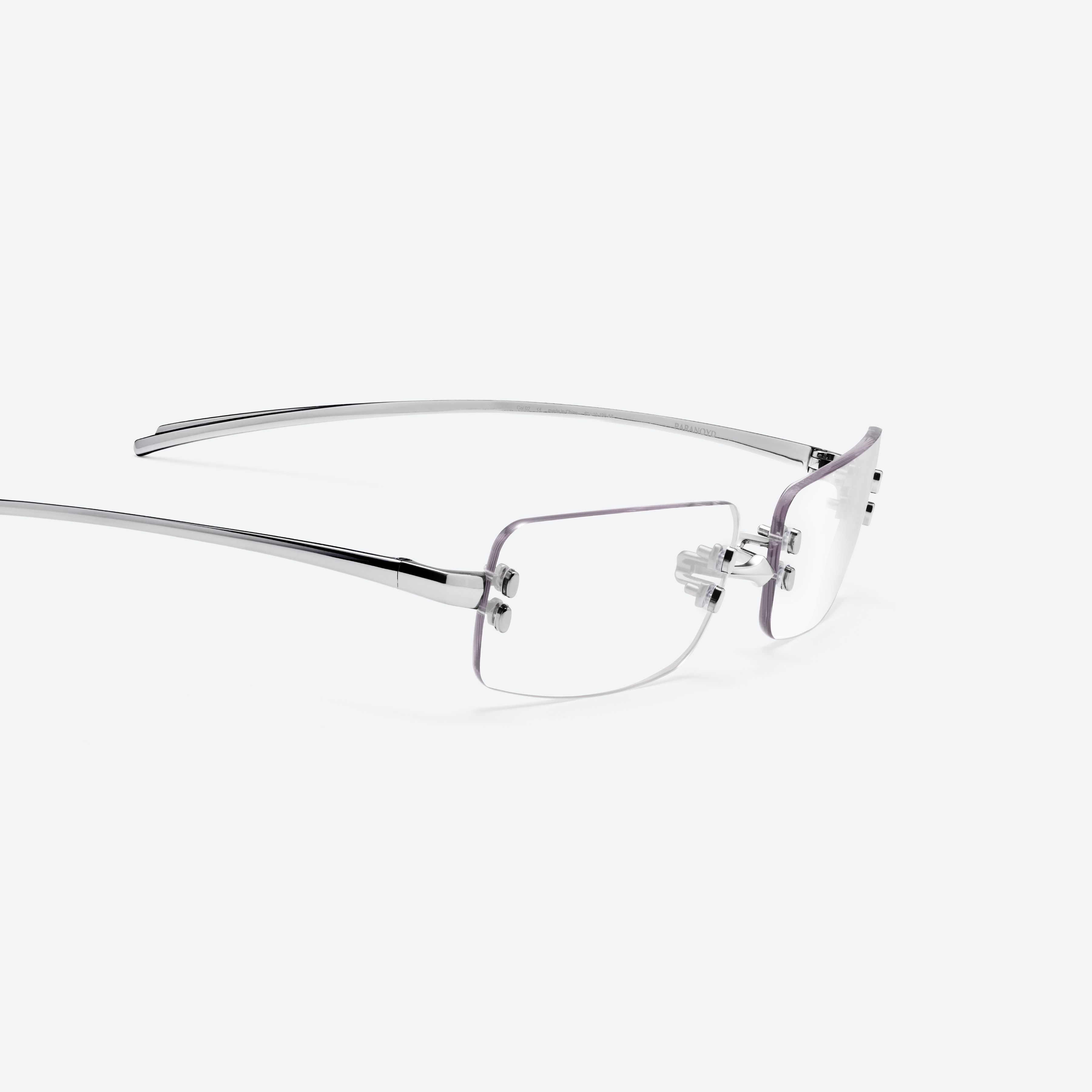 45-degree detailed view of Gentle Monster Paranoyd 02 Similar Silver Metal framed Square glasses.