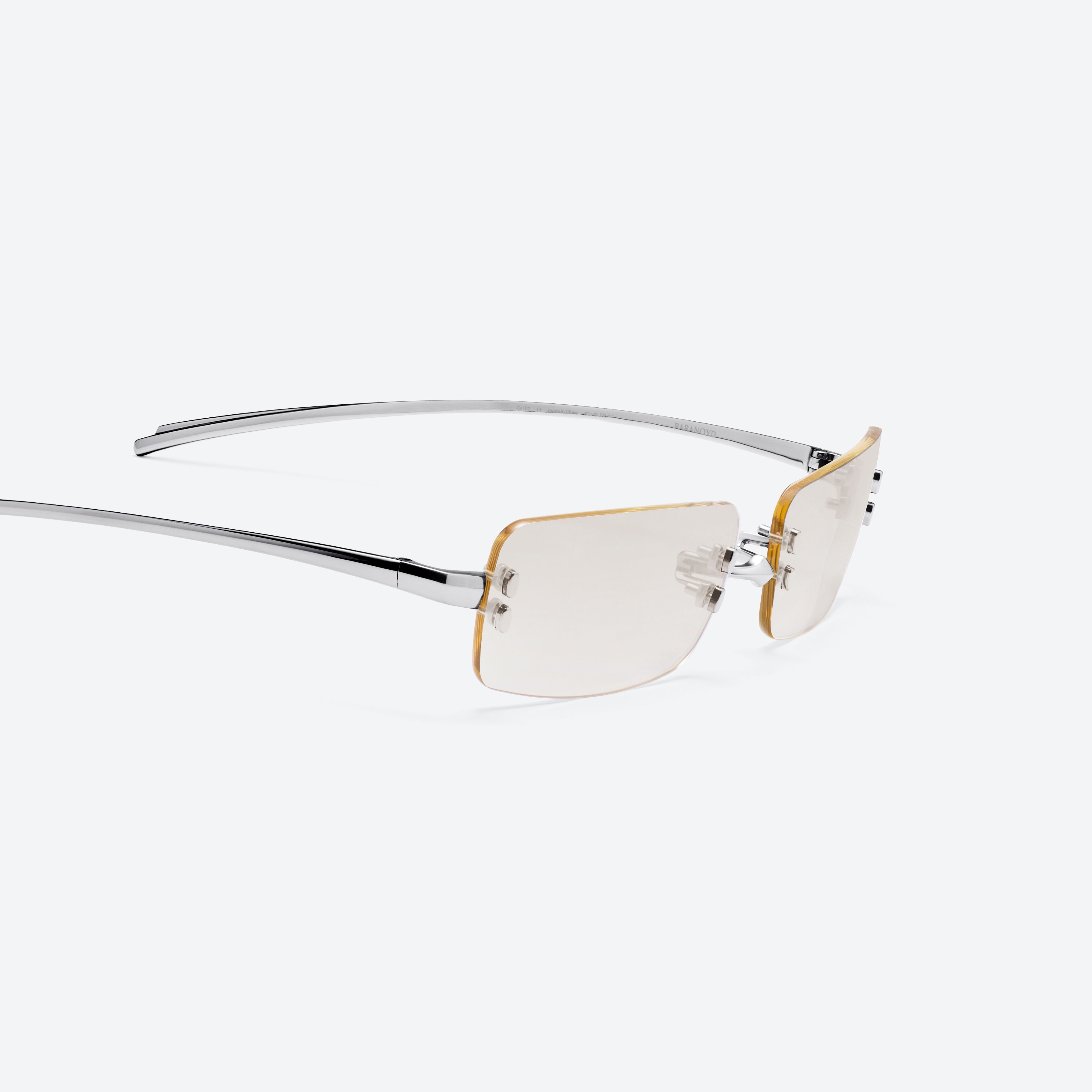 45-degree detailed view of Gentle Monster Paranoyd 02(CM) Silver Metal framed Square glasses.