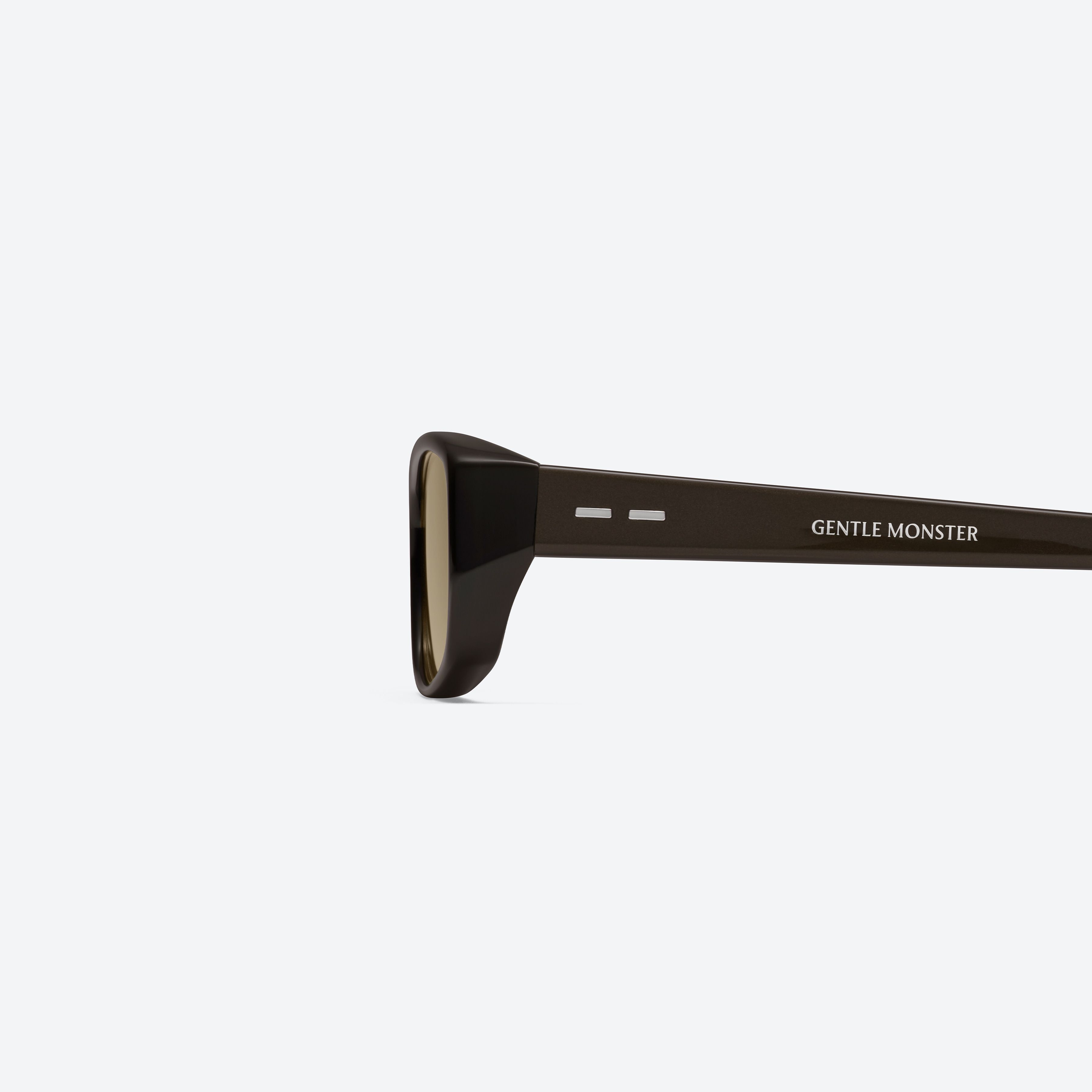 A detailed left view of Gentle Monster Noid BR4 Brown Acetate framed Square sunglasses.