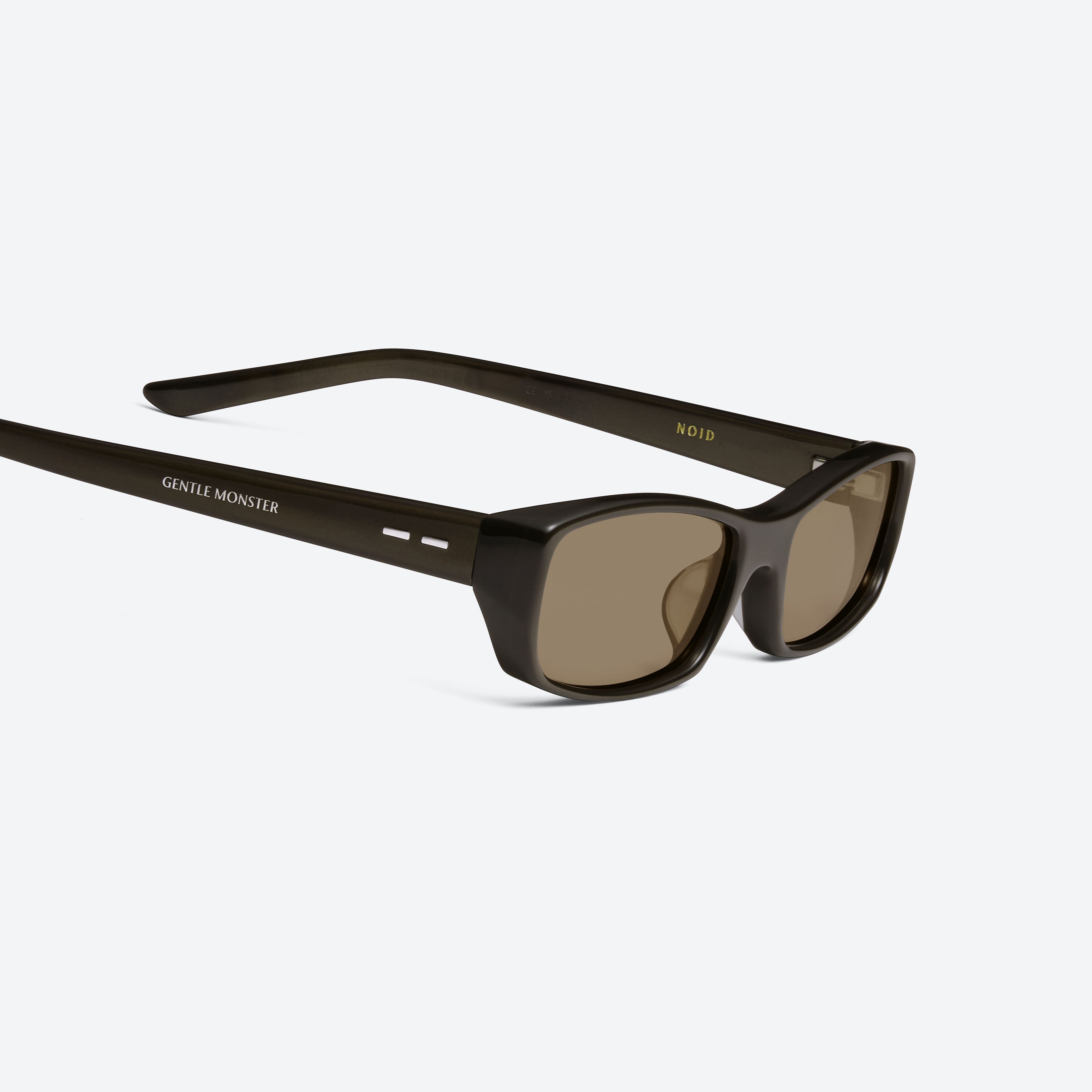 45-degree detailed view of Gentle Monster Noid BR4 Brown Acetate framed Square sunglasses.