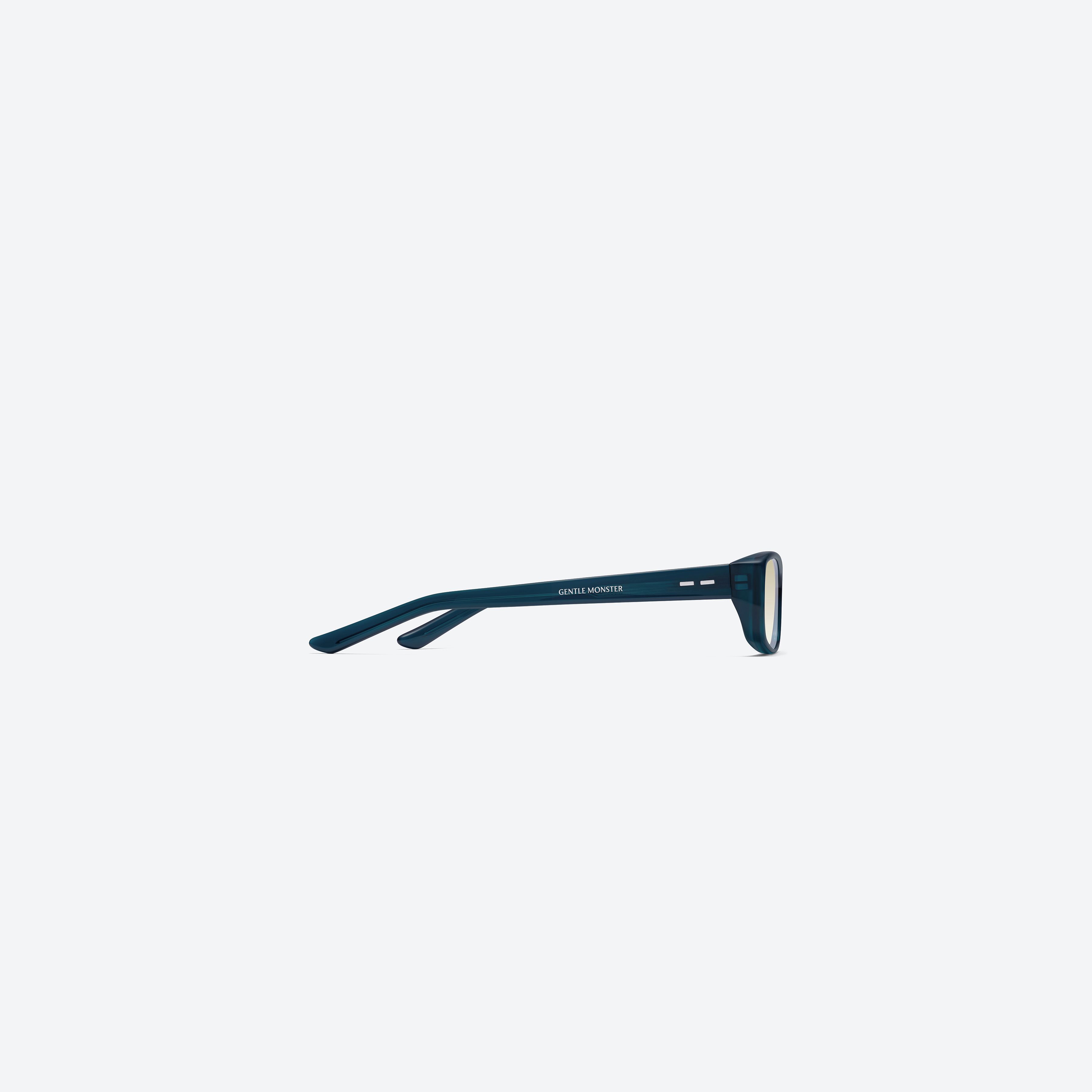 A detailed right view of Gentle Monster Noid BLC10 Blue Acetate framed Square sunglasses.