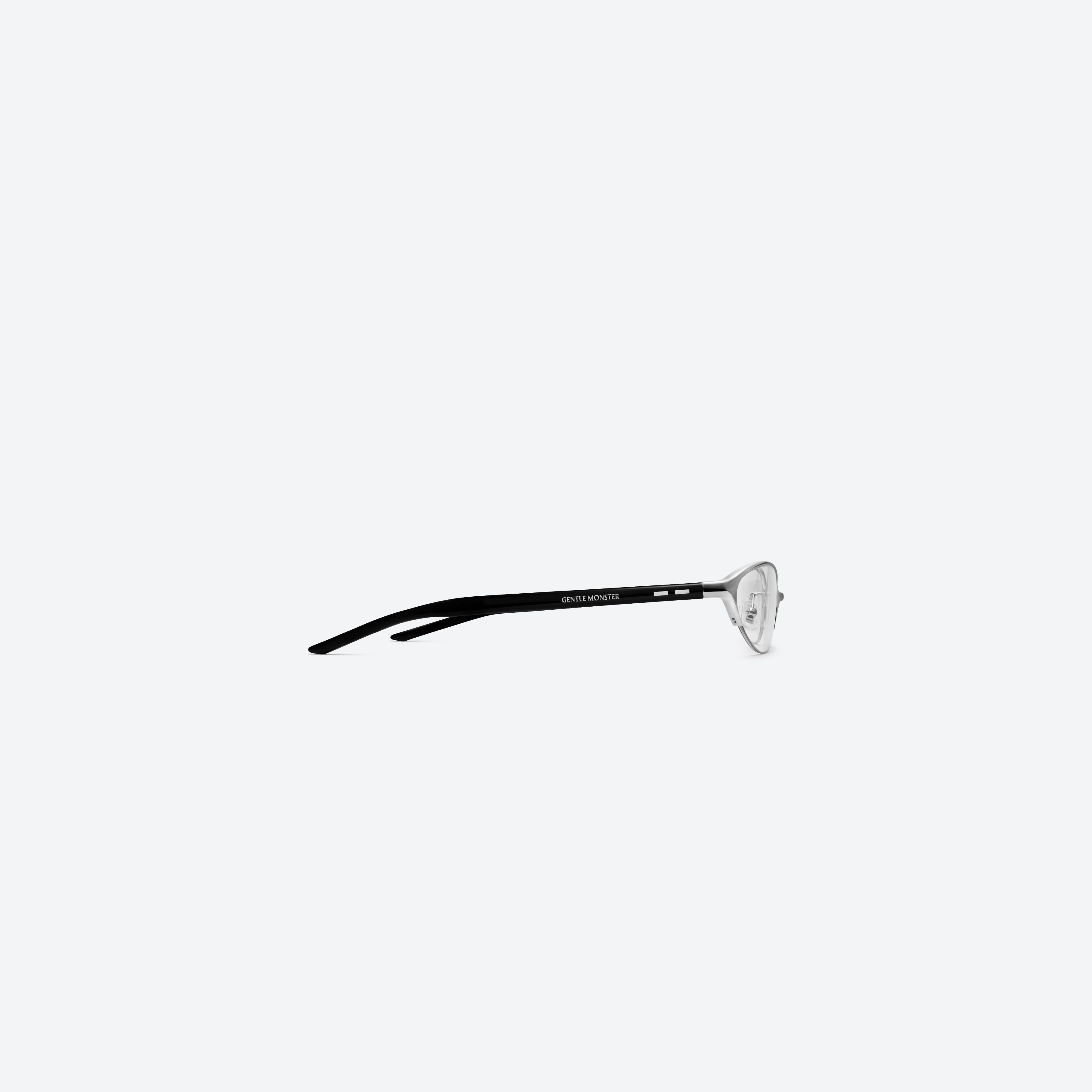 A detailed right view of Gentle Monster Limes 02 Silver Mixed framed Cat-eye glasses.