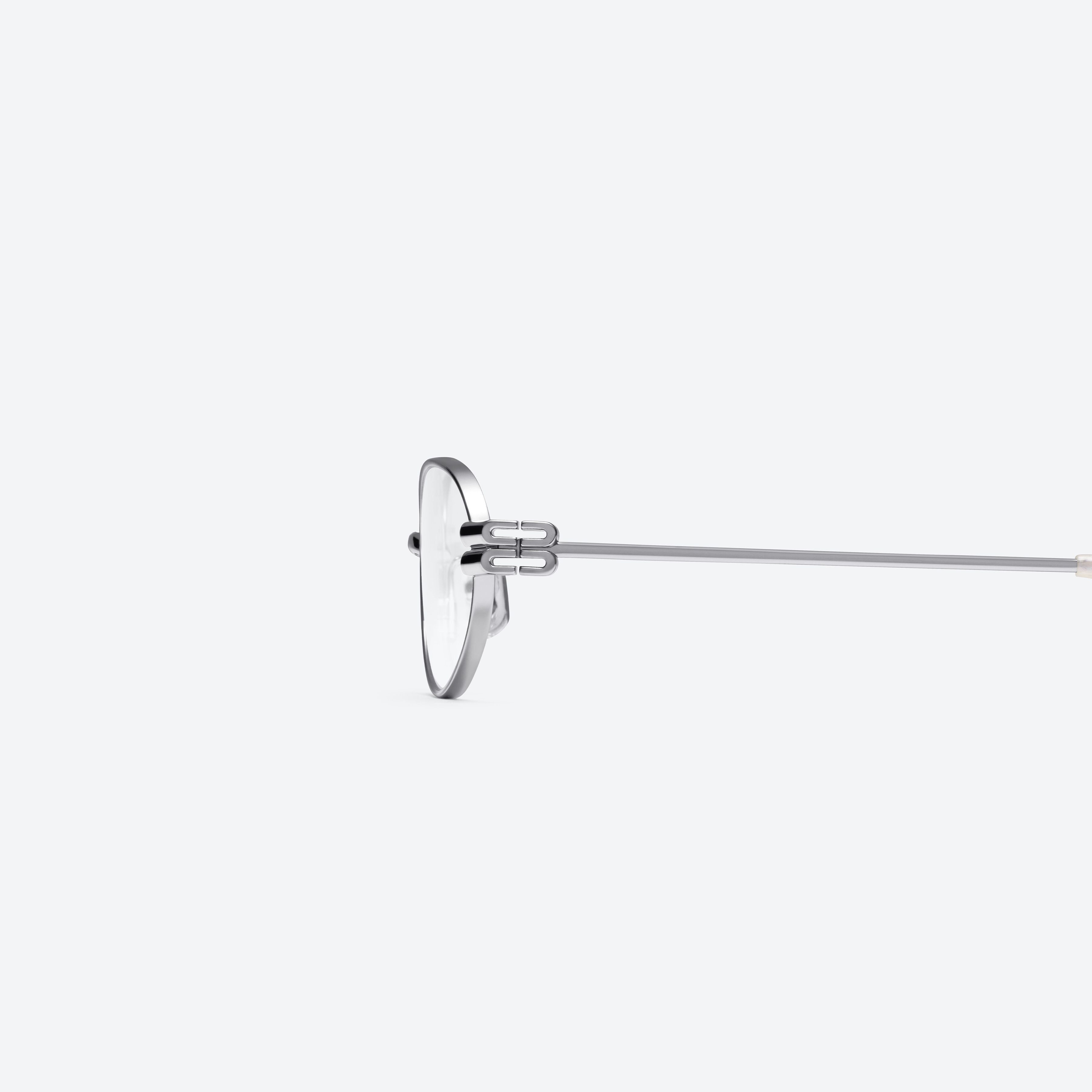A detailed left view of Gentle Monster Lolos 02 Silver Metal framed Oval glasses.
