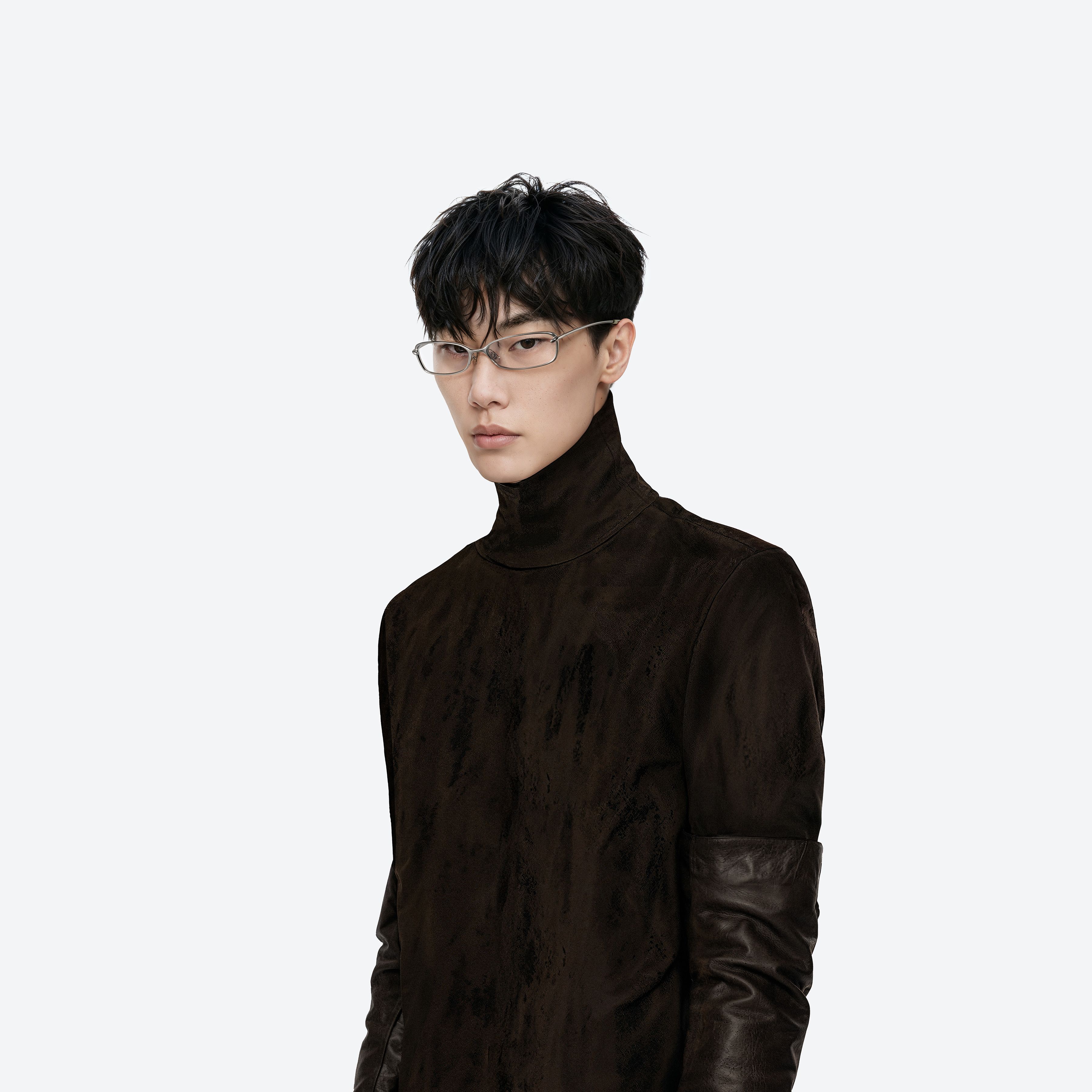 Model wearing the Rollie 02 Silver Metal framed Square glasses.