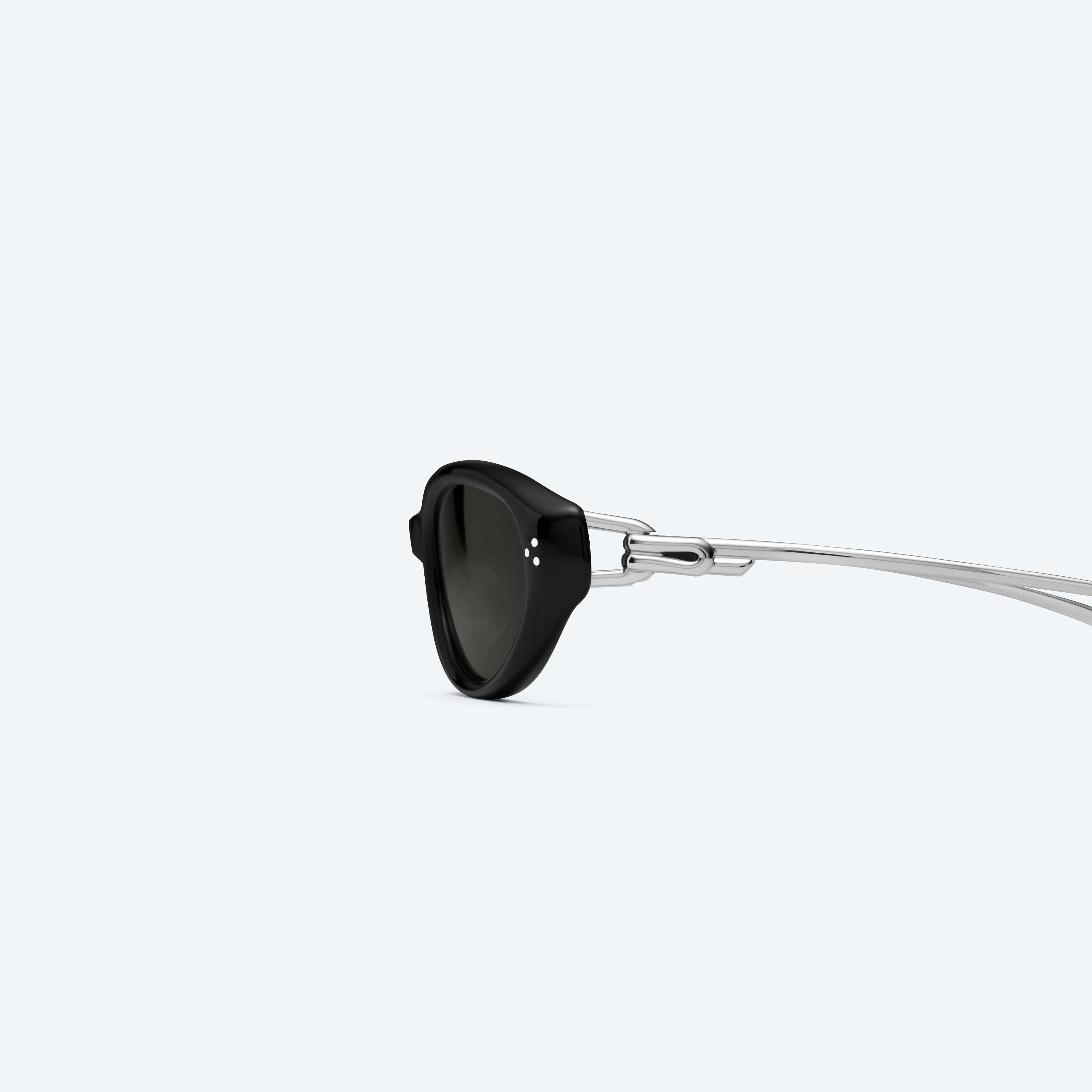A detailed left view of Gentle Monster Crepe 01 Black Mixed framed Cat-eye sunglasses.