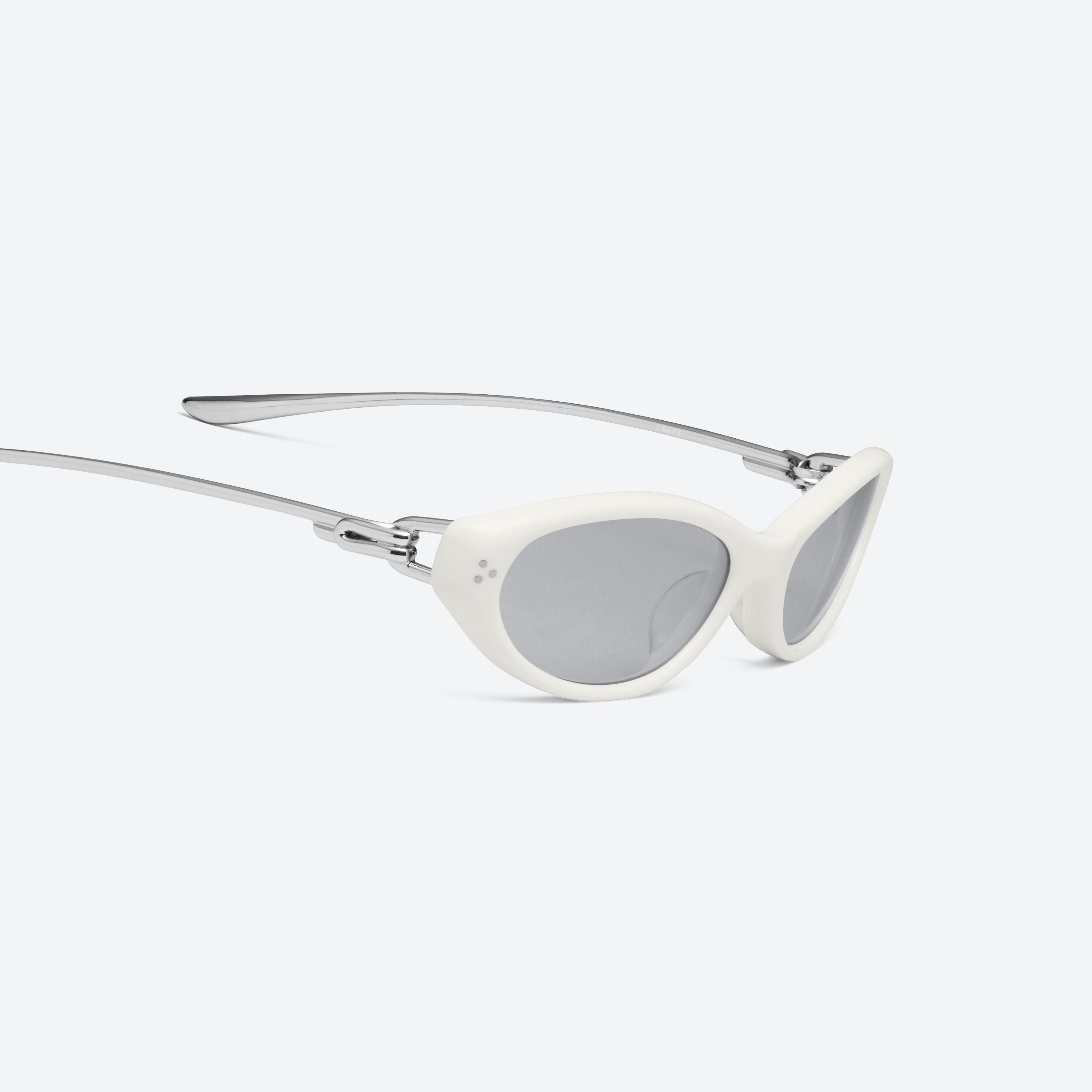 45-degree detailed view of Gentle Monster Crepe W2 White Mixed framed Cat-eye sunglasses.