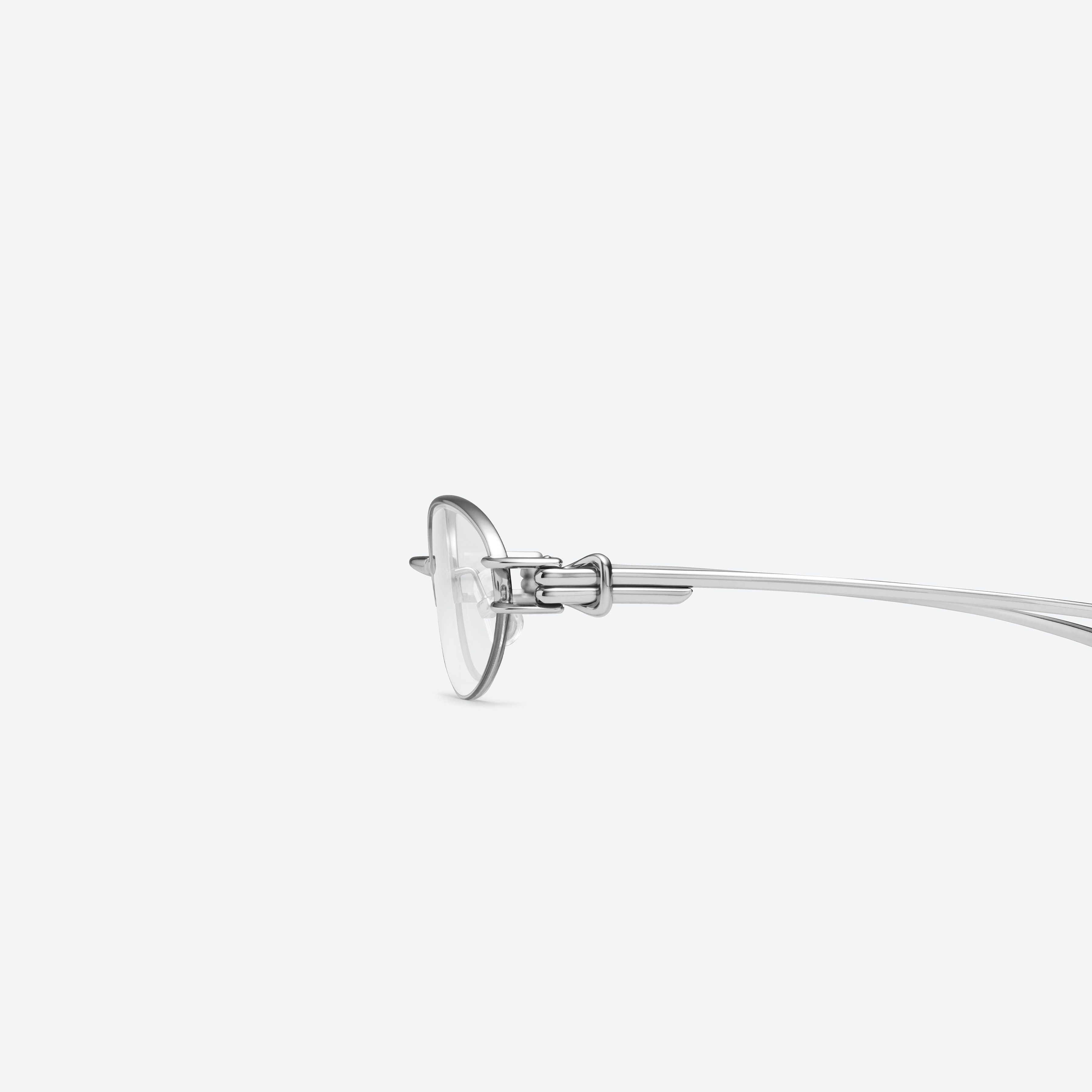 A detailed left view of Gentle Monster Origami 02 Silver Metal framed Oval glasses.