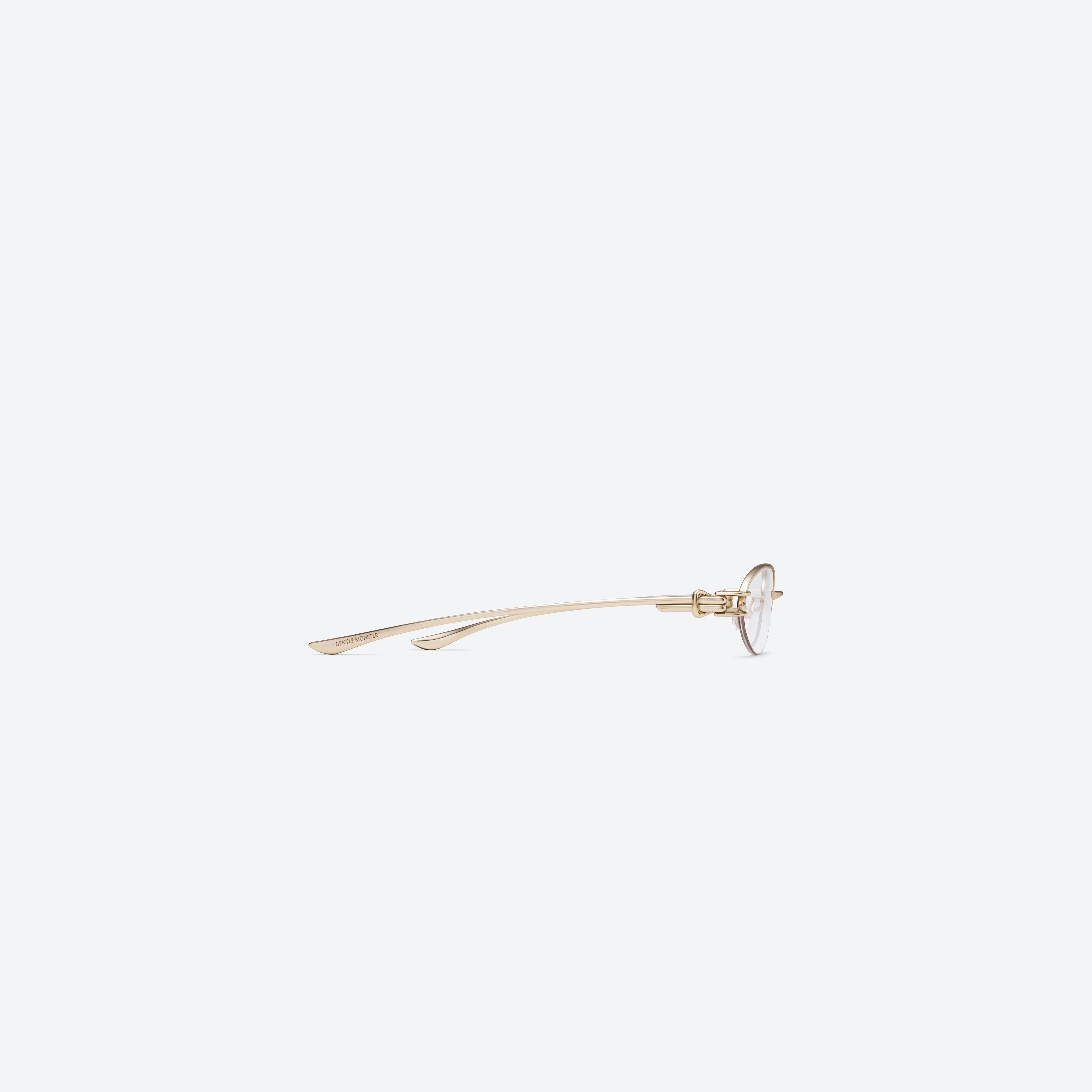A detailed right view of Gentle Monster Origami 031 Gold Metal framed Oval glasses.
