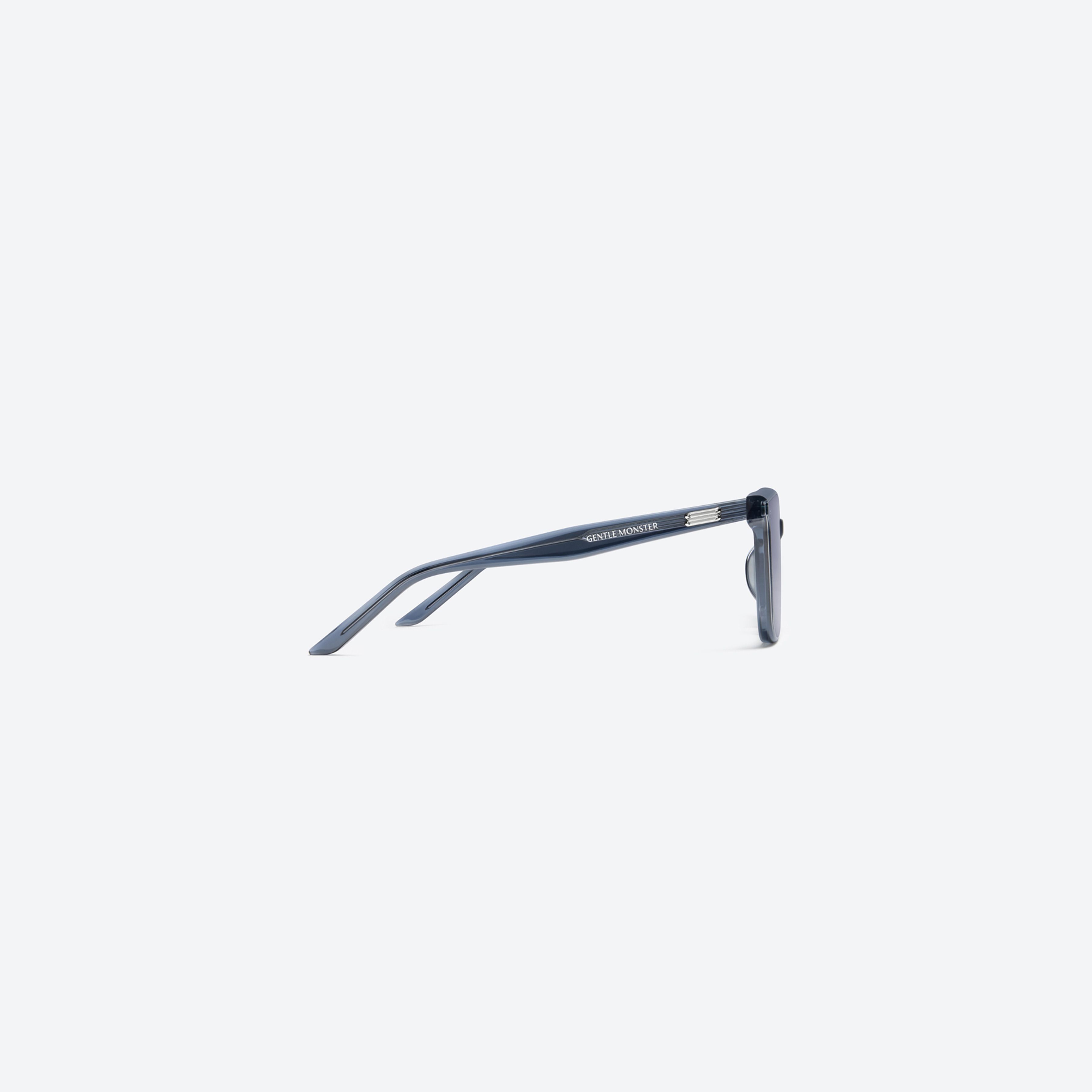 A detailed right view of Gentle Monster Lo Lou BLC11 Blue Acetate framed Square sunglasses.