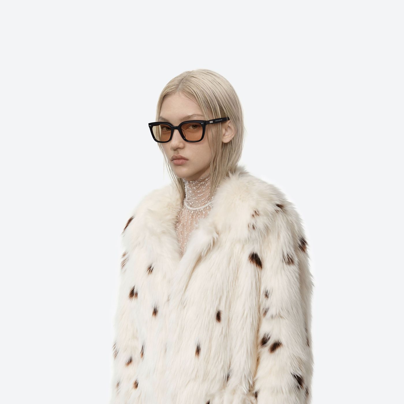 Model wearing the SOHO 01(BR) Black Acetate framed Square sunglasses.