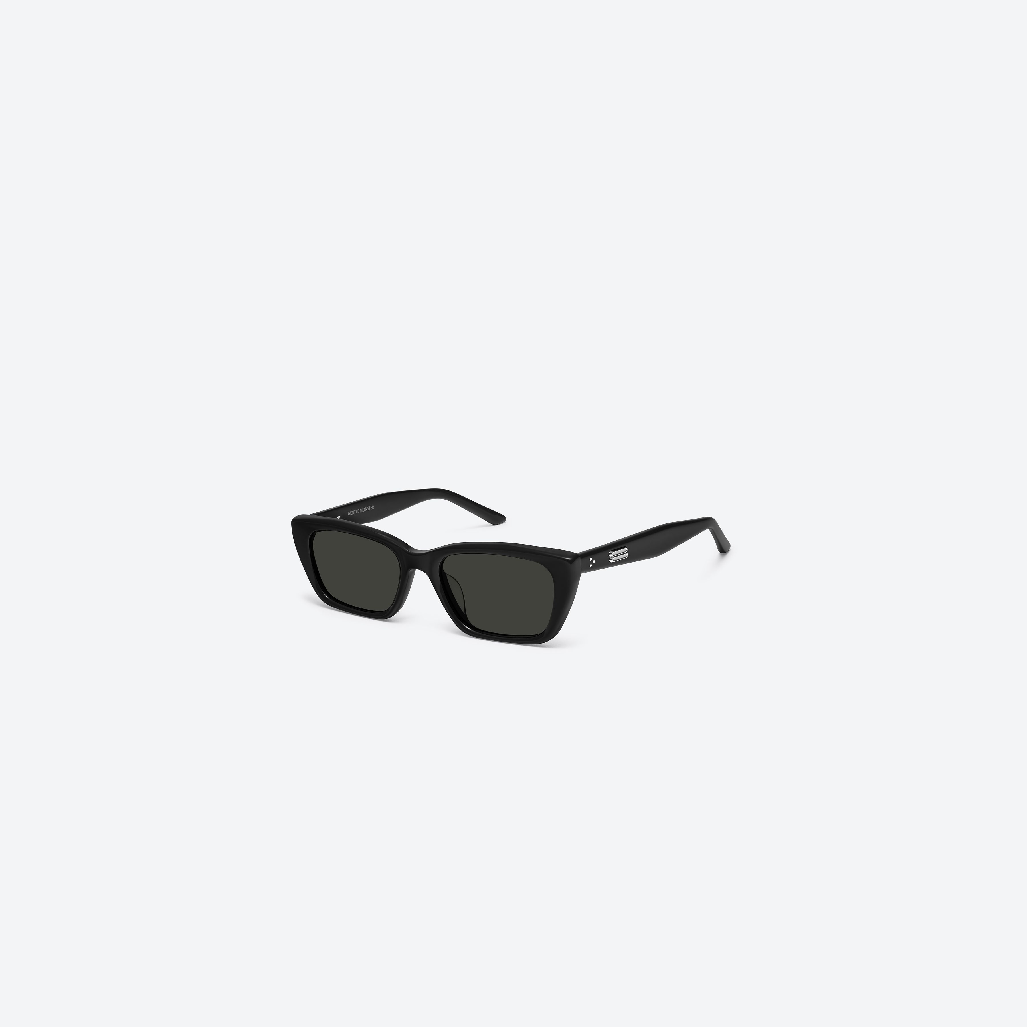 45-degree view of Gentle Monster Sage 01 Black Acetate framed Cat-eye sunglasses.