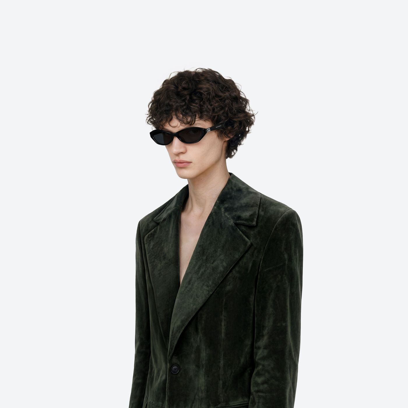 Model wearing the LAMDA 01 Black Acetate framed Cat-eye sunglasses.