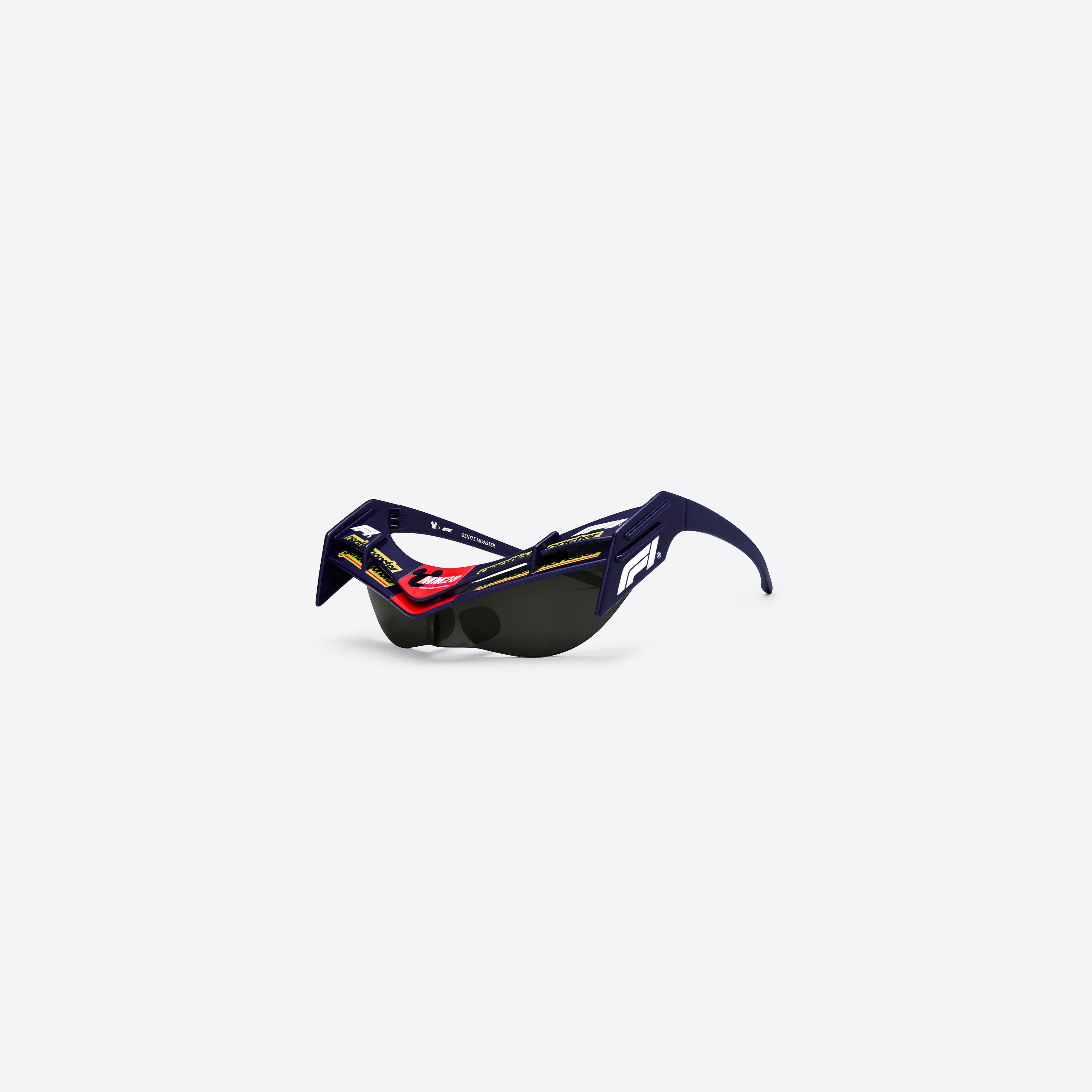 45-degree view of Gentle Monster WING 4 N8 Blue Nylon framed Wraparound sunglasses.