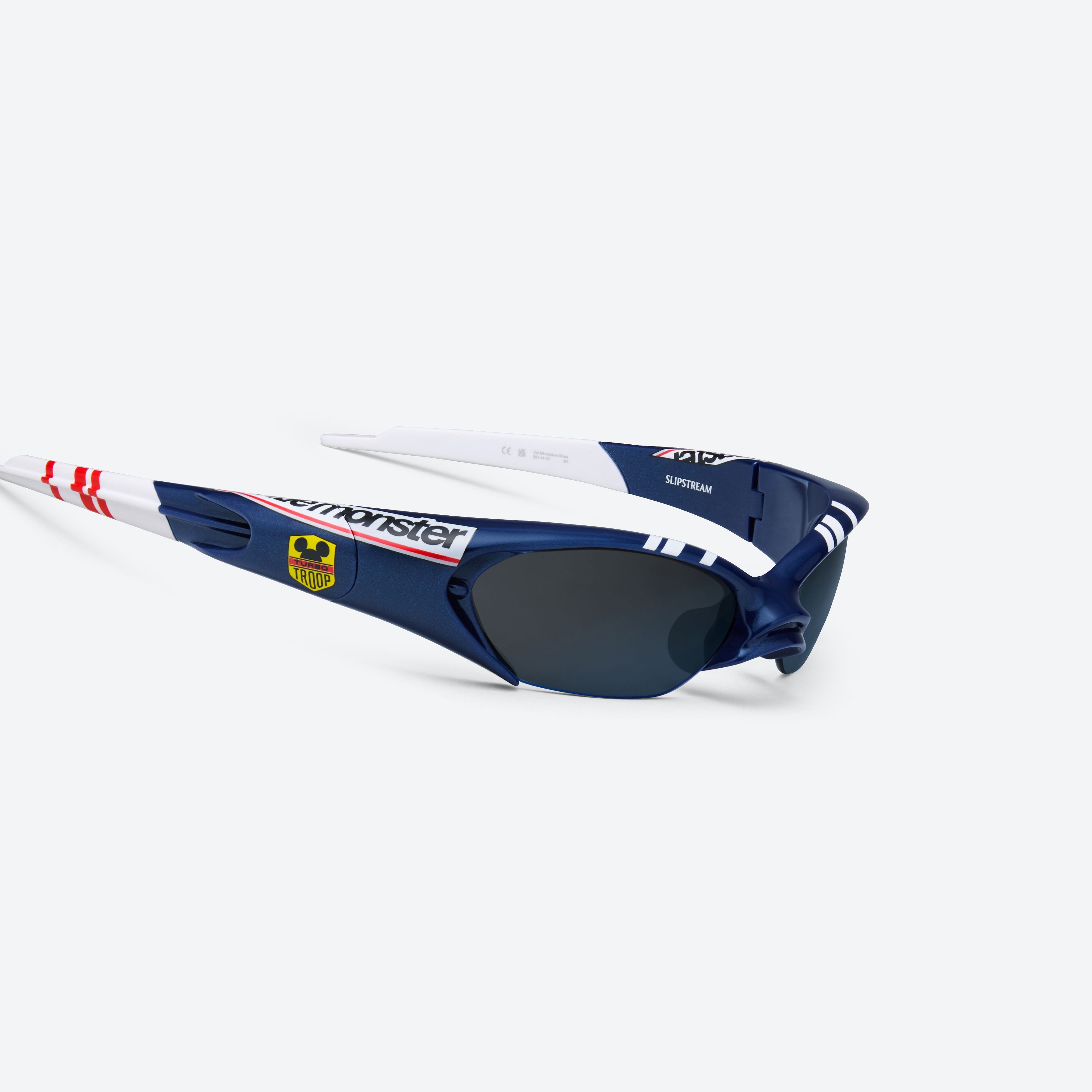 45-degree detailed view of Gentle Monster SLIPSTREAM N8 Blue Nylon framed Wraparound sunglasses.