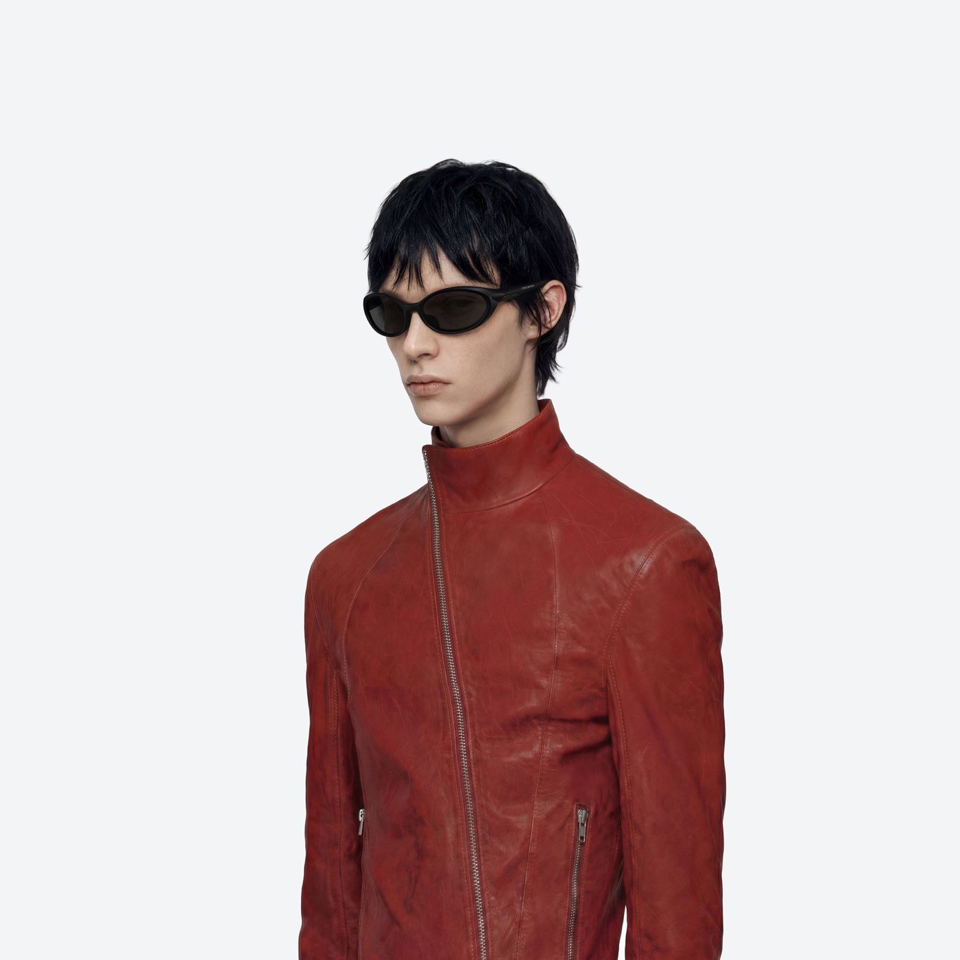 Model wearing the RIM M01 Black Nylon framed Wraparound sunglasses.