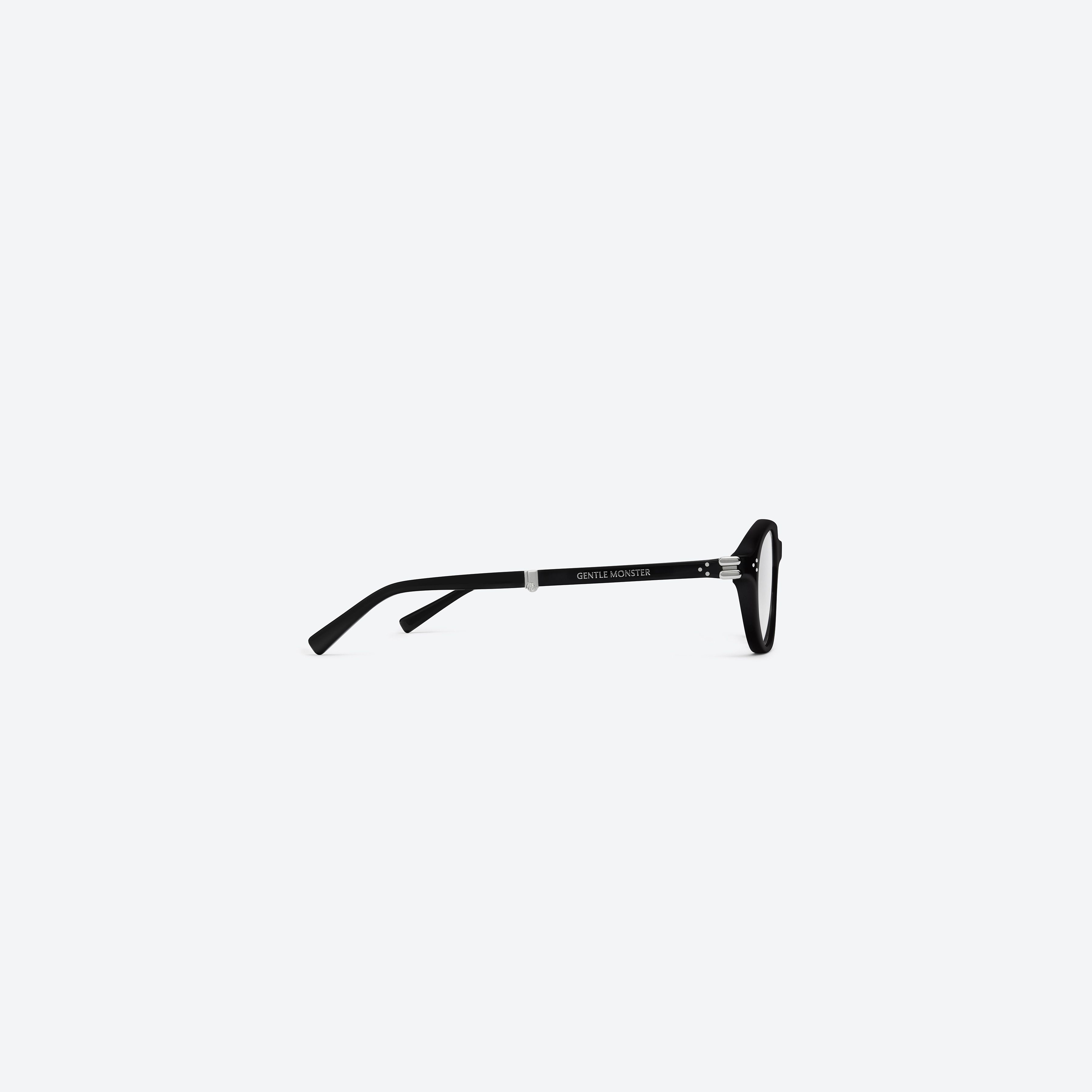 A detailed right view of Gentle Monster Harv 01(C) Black Acetate framed Aviator glasses.