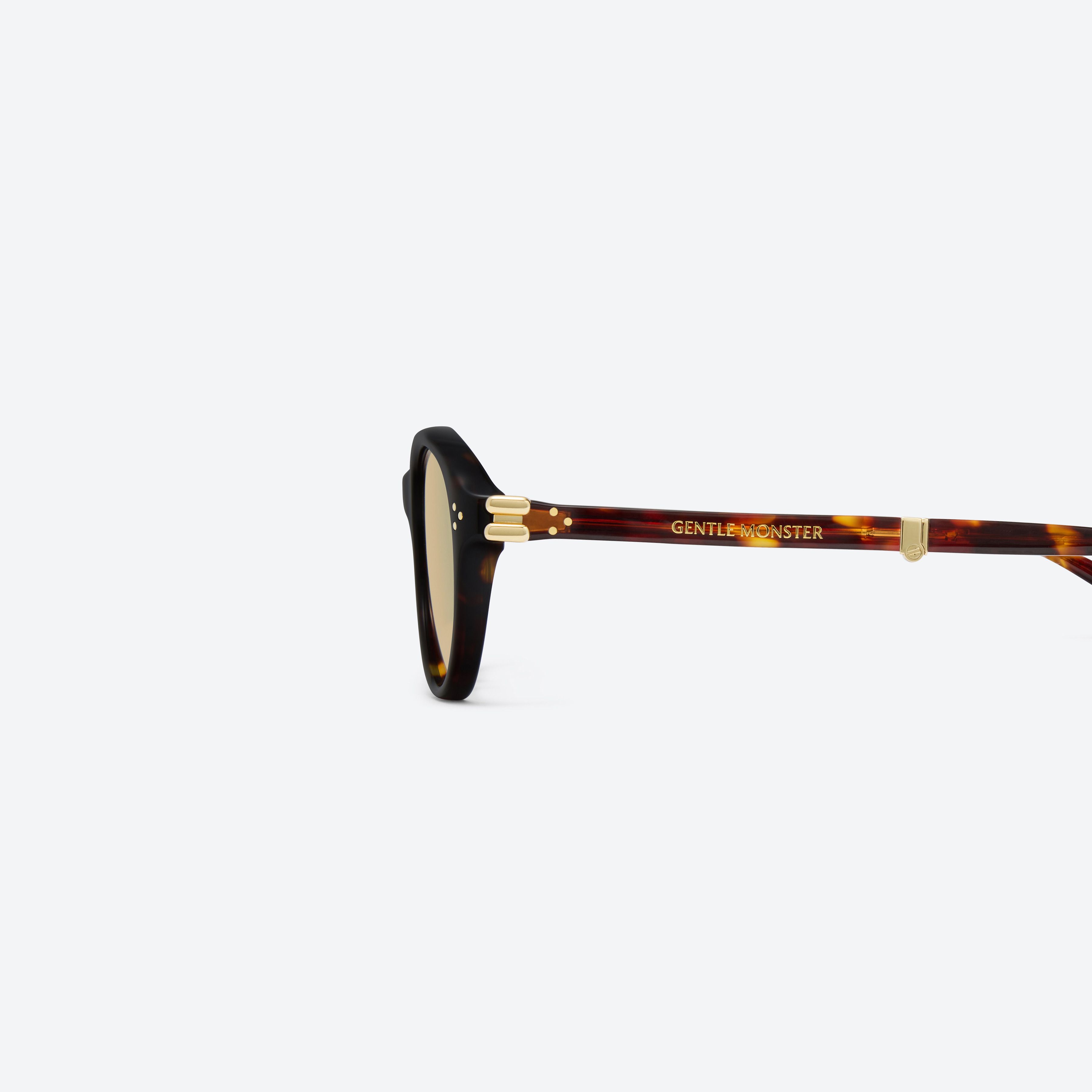 A detailed left view of Gentle Monster Harv T1 Tortoise Acetate framed Aviator sunglasses.