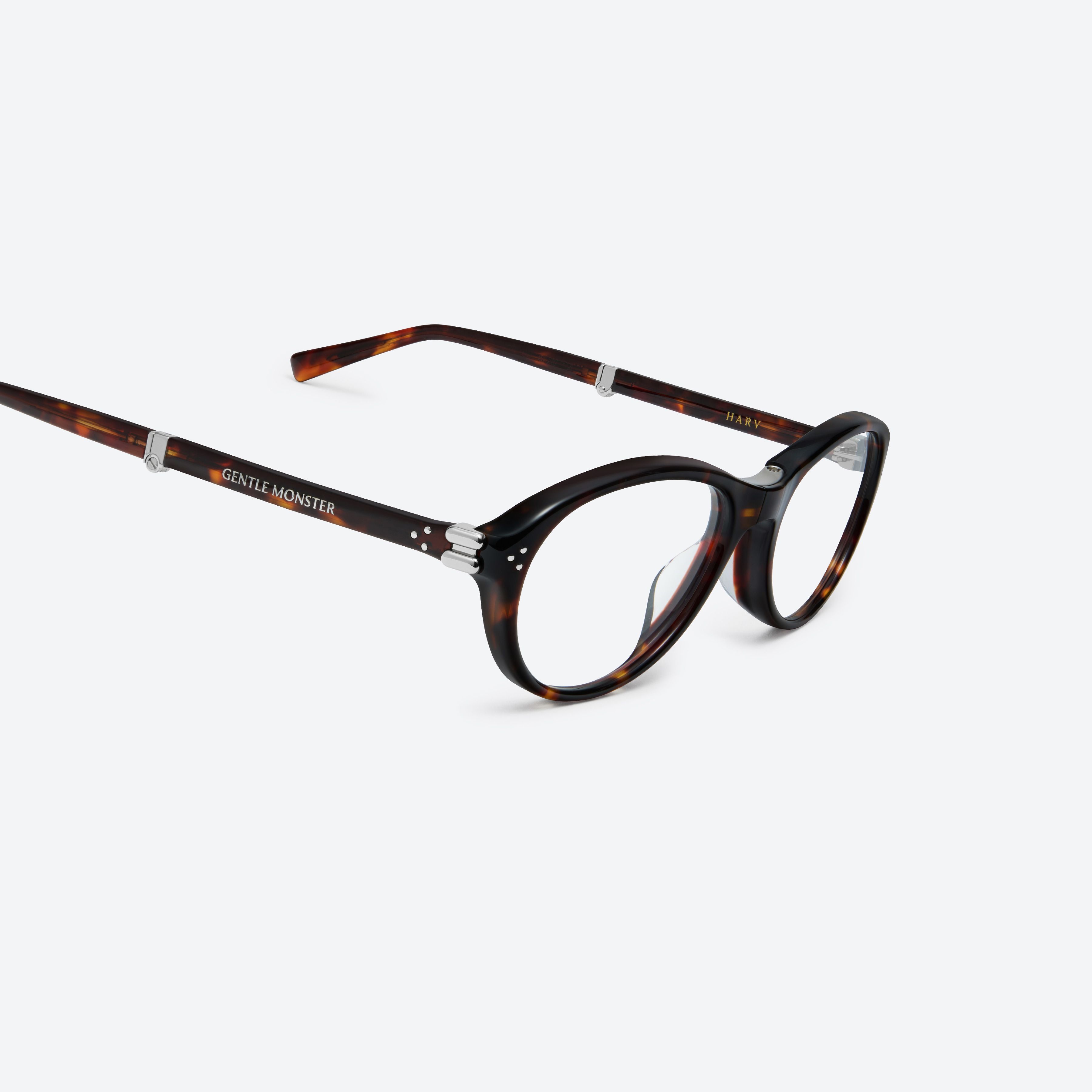 45-degree detailed view of Gentle Monster Harv T1(C) Tortoise Acetate framed Aviator glasses.