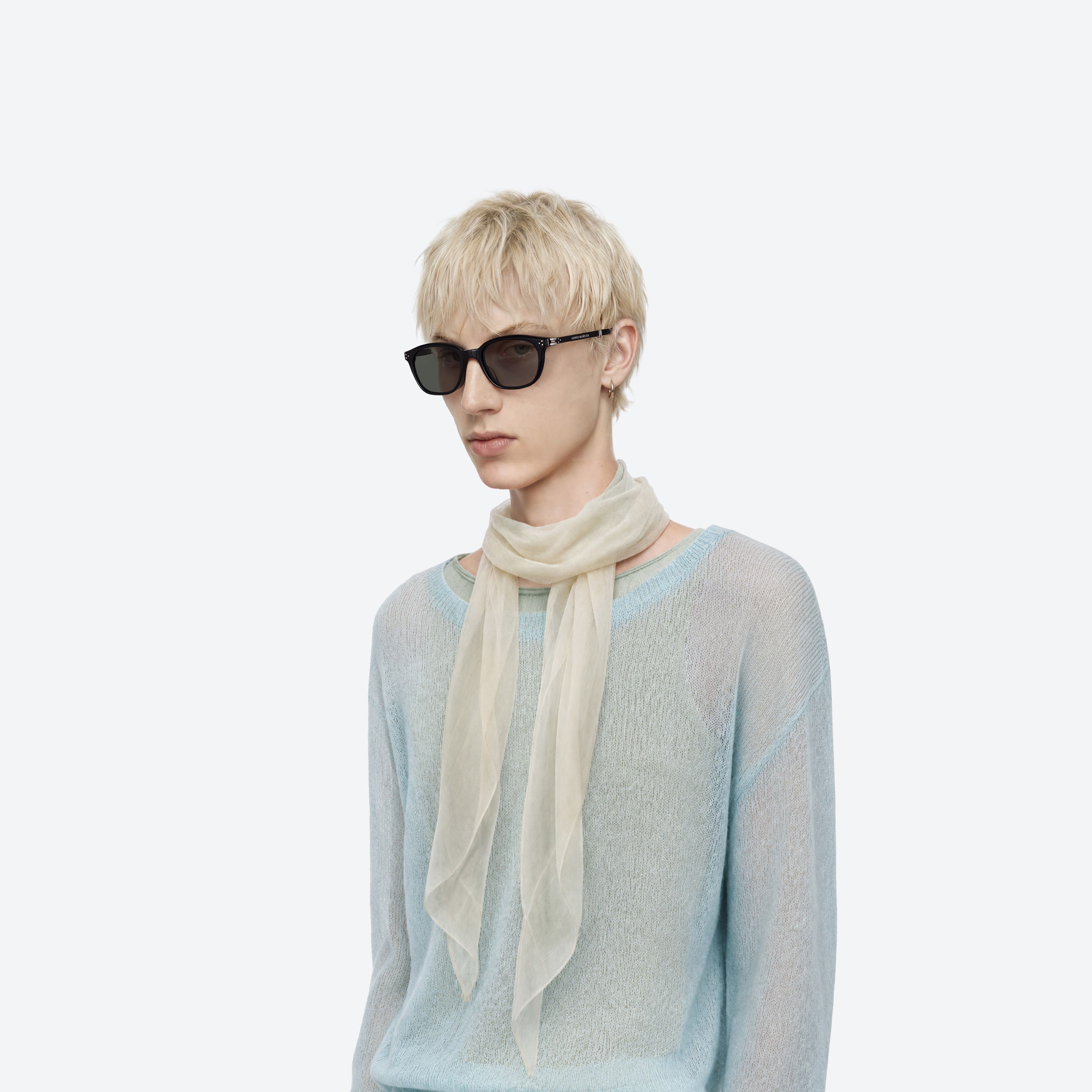 Model wearing the Jasmin 01 Black Acetate framed Square sunglasses.