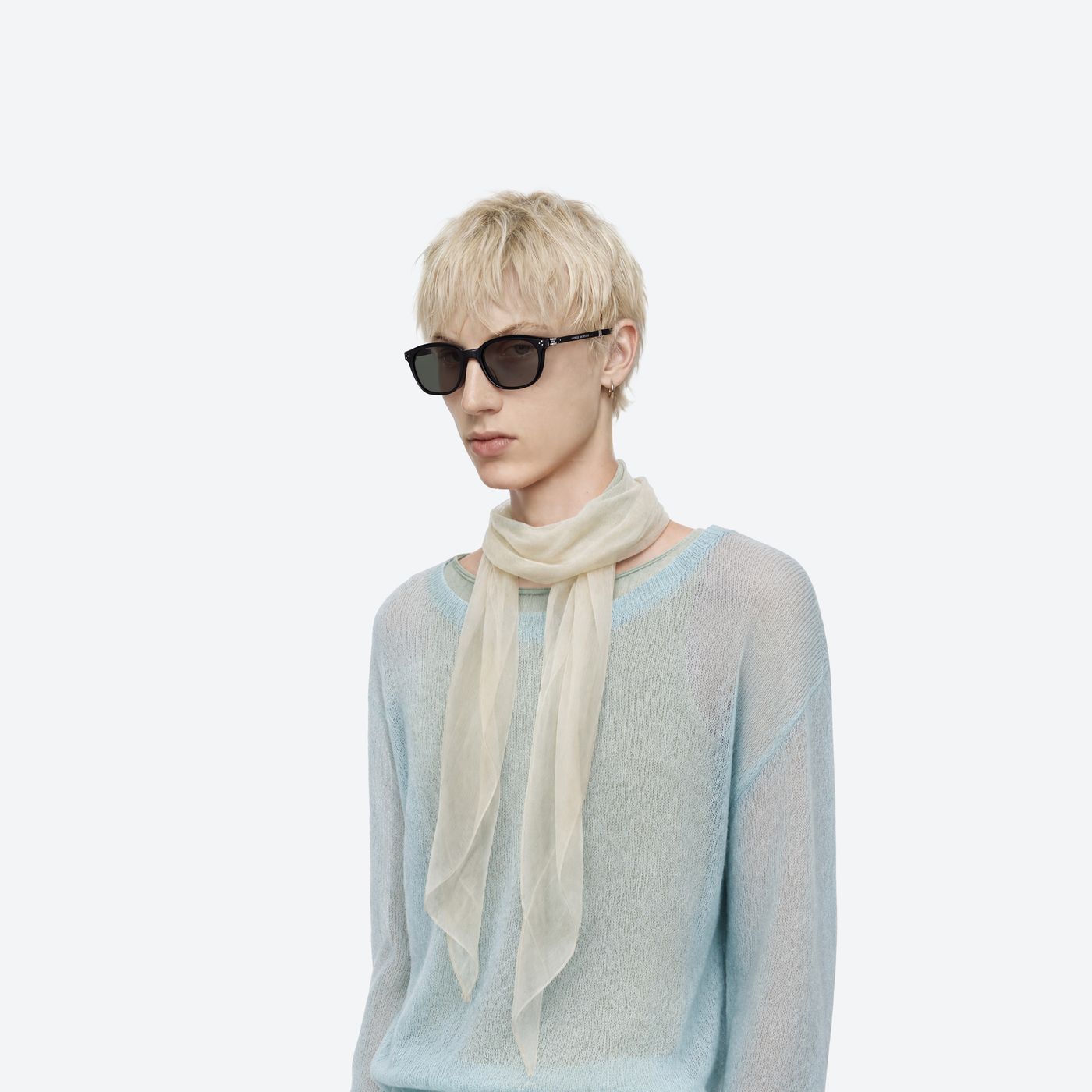 Model wearing the Jasmin 01 Black Acetate framed Square sunglasses.