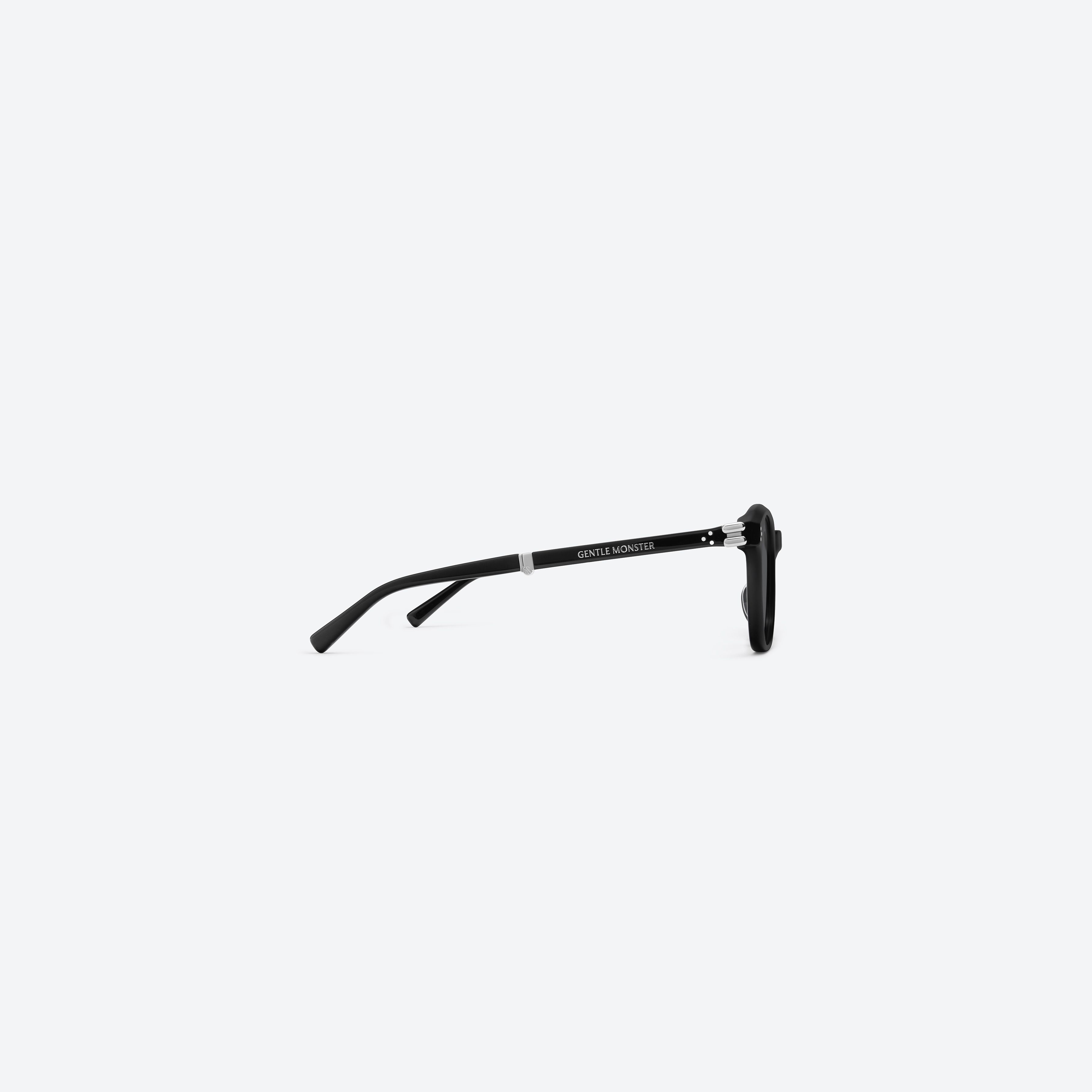 A detailed right view of Gentle Monster Jasmin 01 Black Acetate framed Square sunglasses.