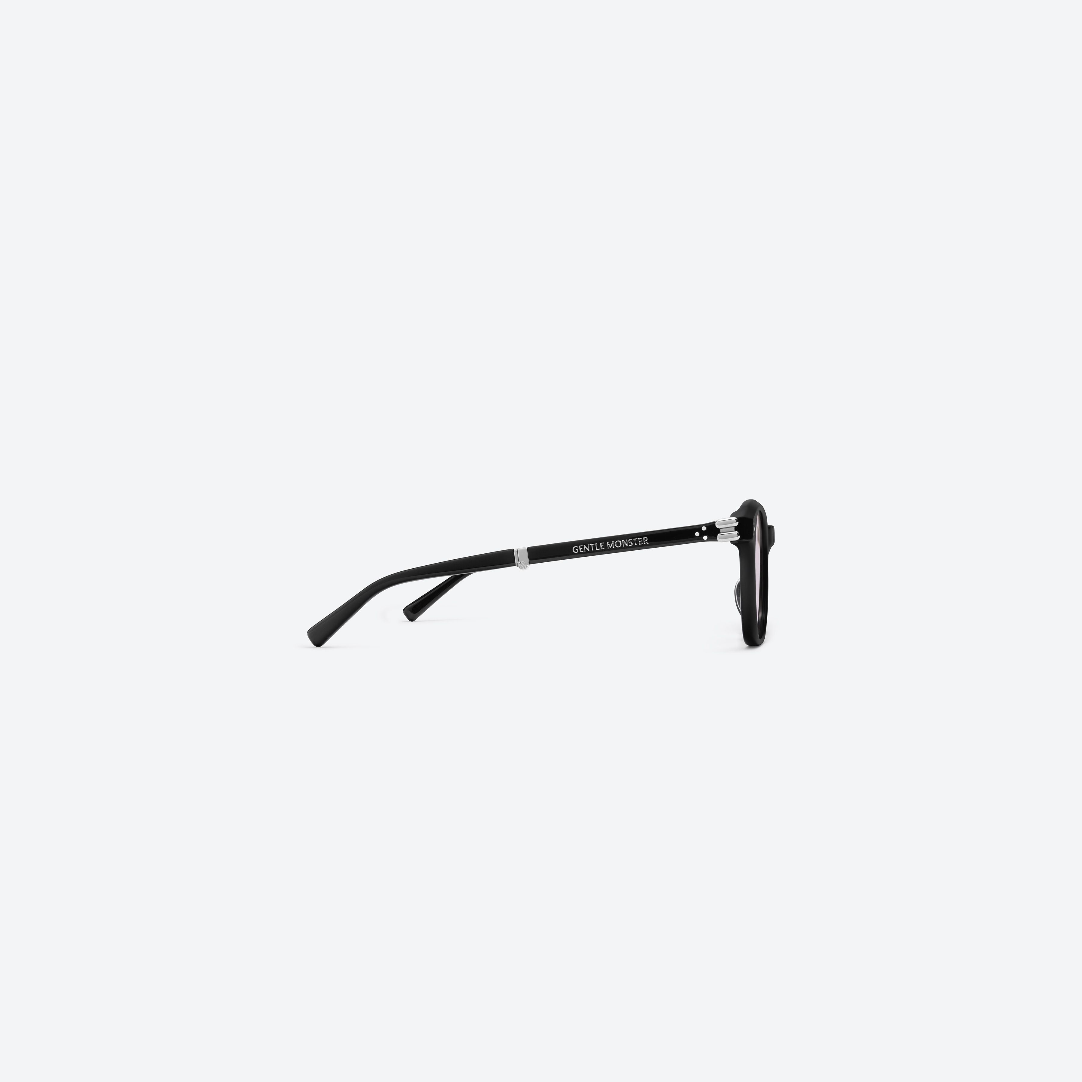 A detailed right view of Gentle Monster Jasmin 01(V) Black Acetate framed Square sunglasses.