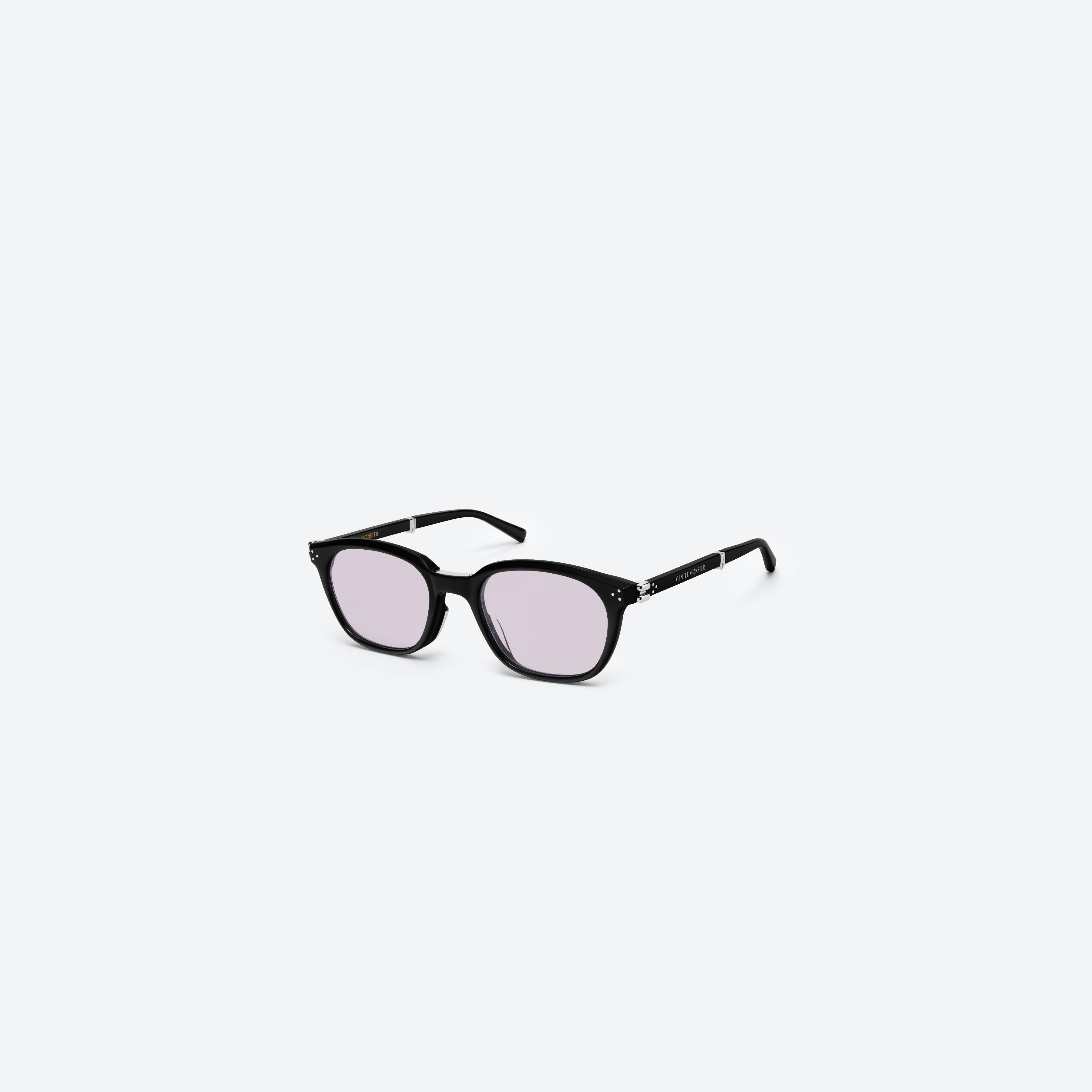 45-degree view of Gentle Monster Jasmin 01(V) Black Acetate framed Square sunglasses.
