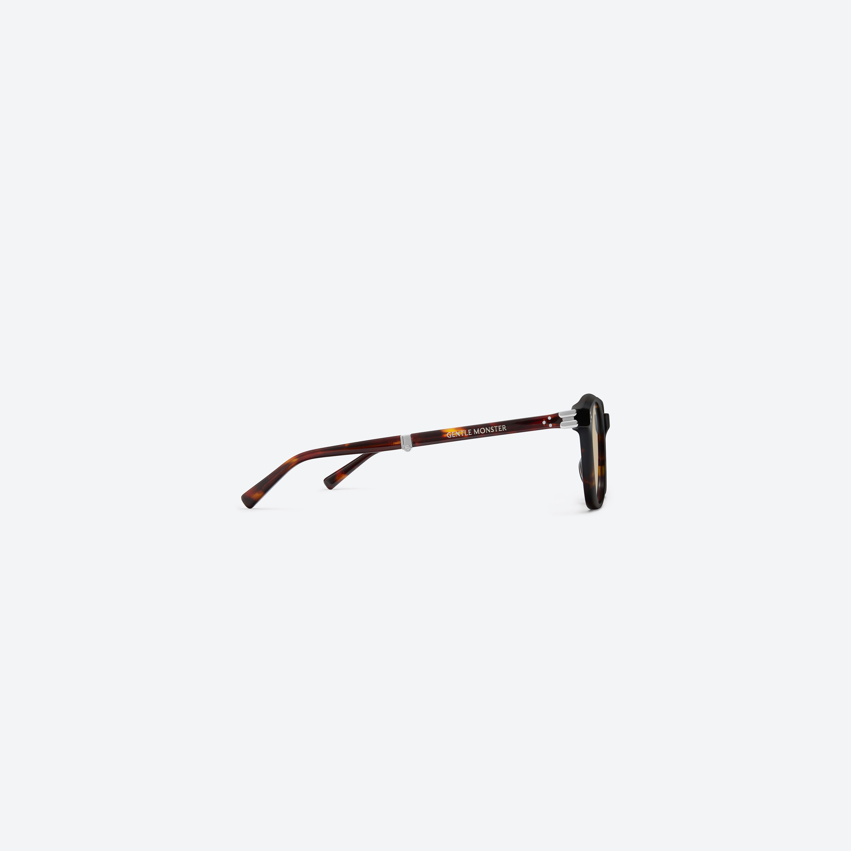 A detailed right view of Gentle Monster Jasmin T1 Tortoise Acetate framed Square sunglasses.