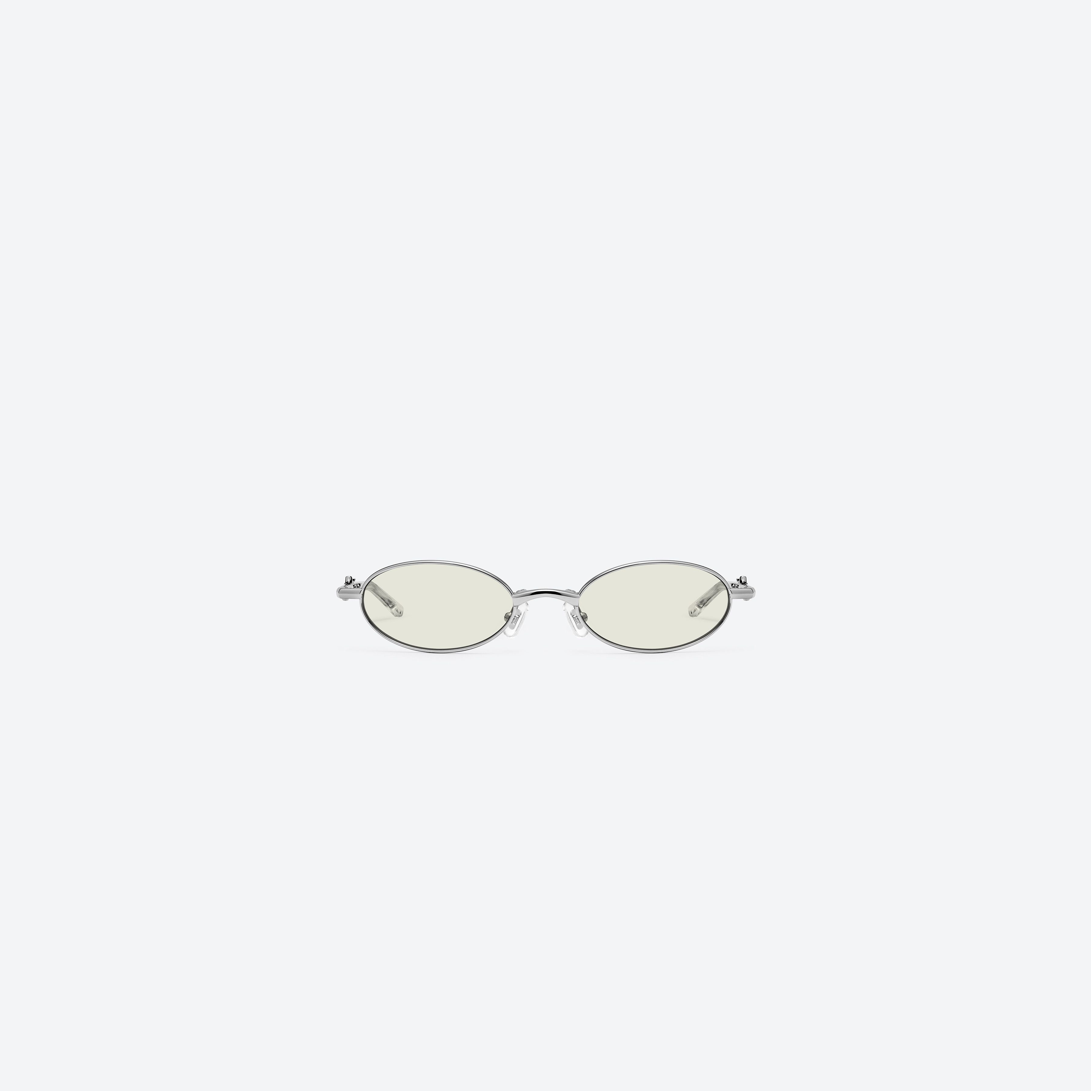 A front view of Gentle Monster Radi 02(Y) Silver Metal framed Oval sunglasses.