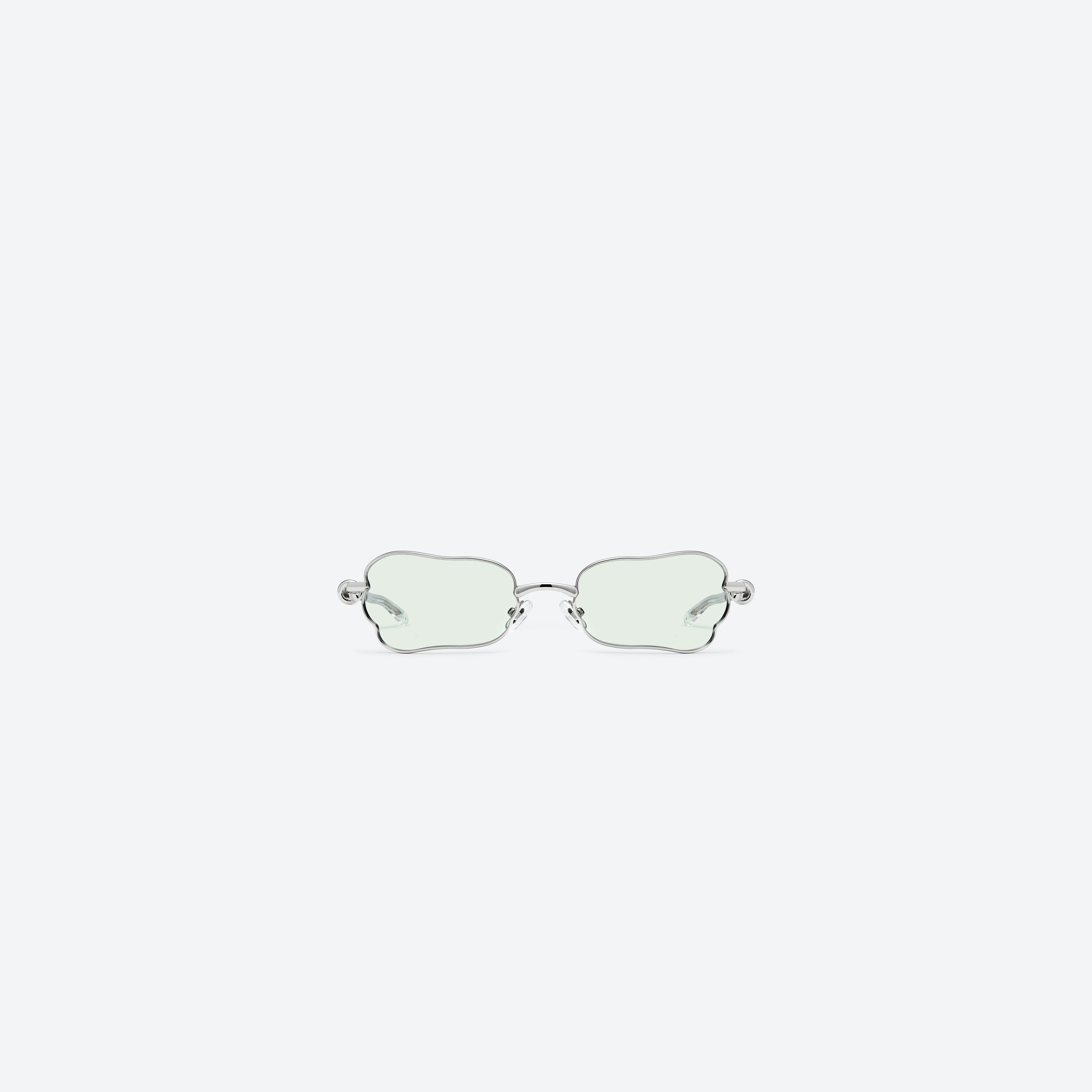 A front view of Gentle Monster Tofi 02 Silver Metal framed Square sunglasses.