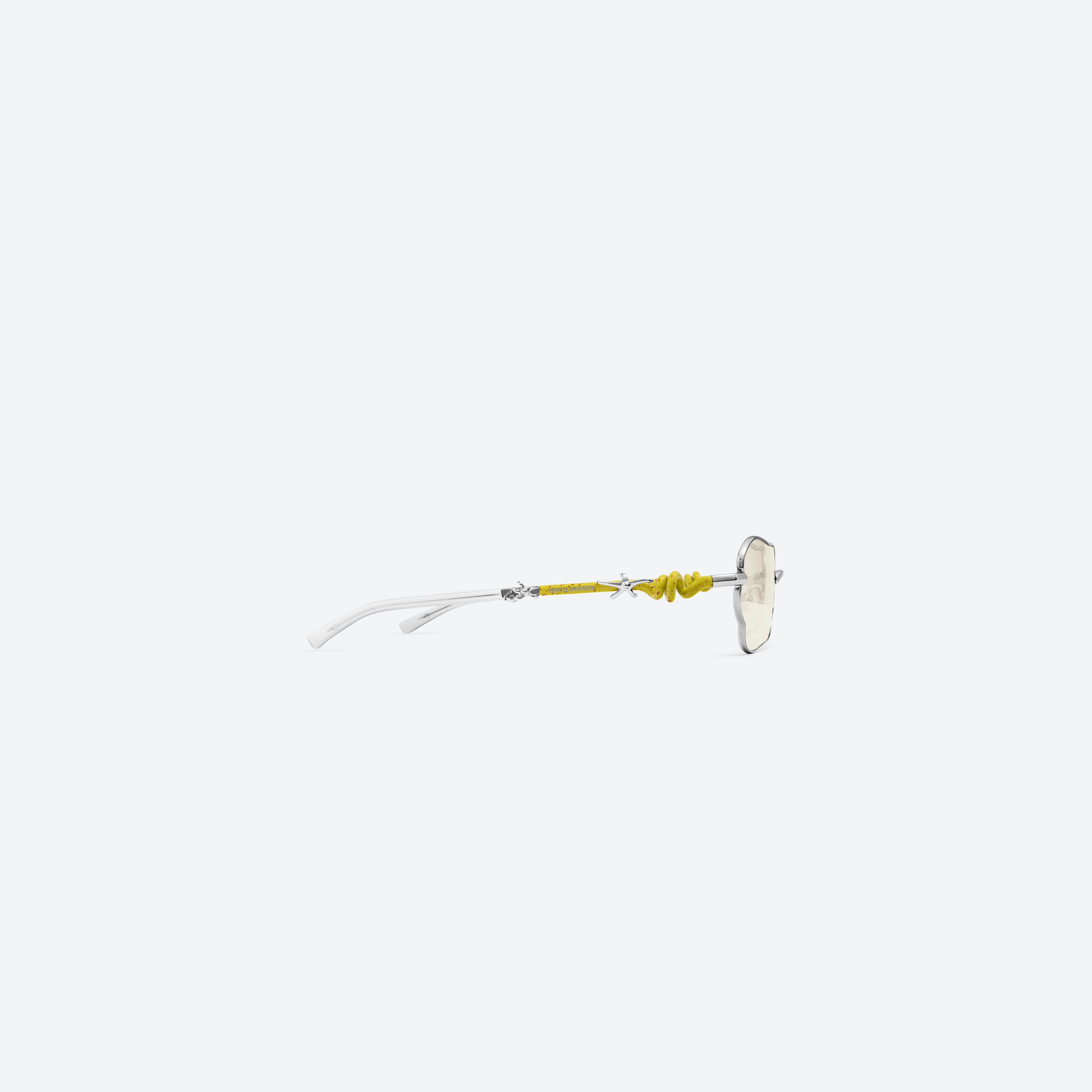 A detailed right view of Gentle Monster Tofi 02(CM) Silver Metal framed Square sunglasses.