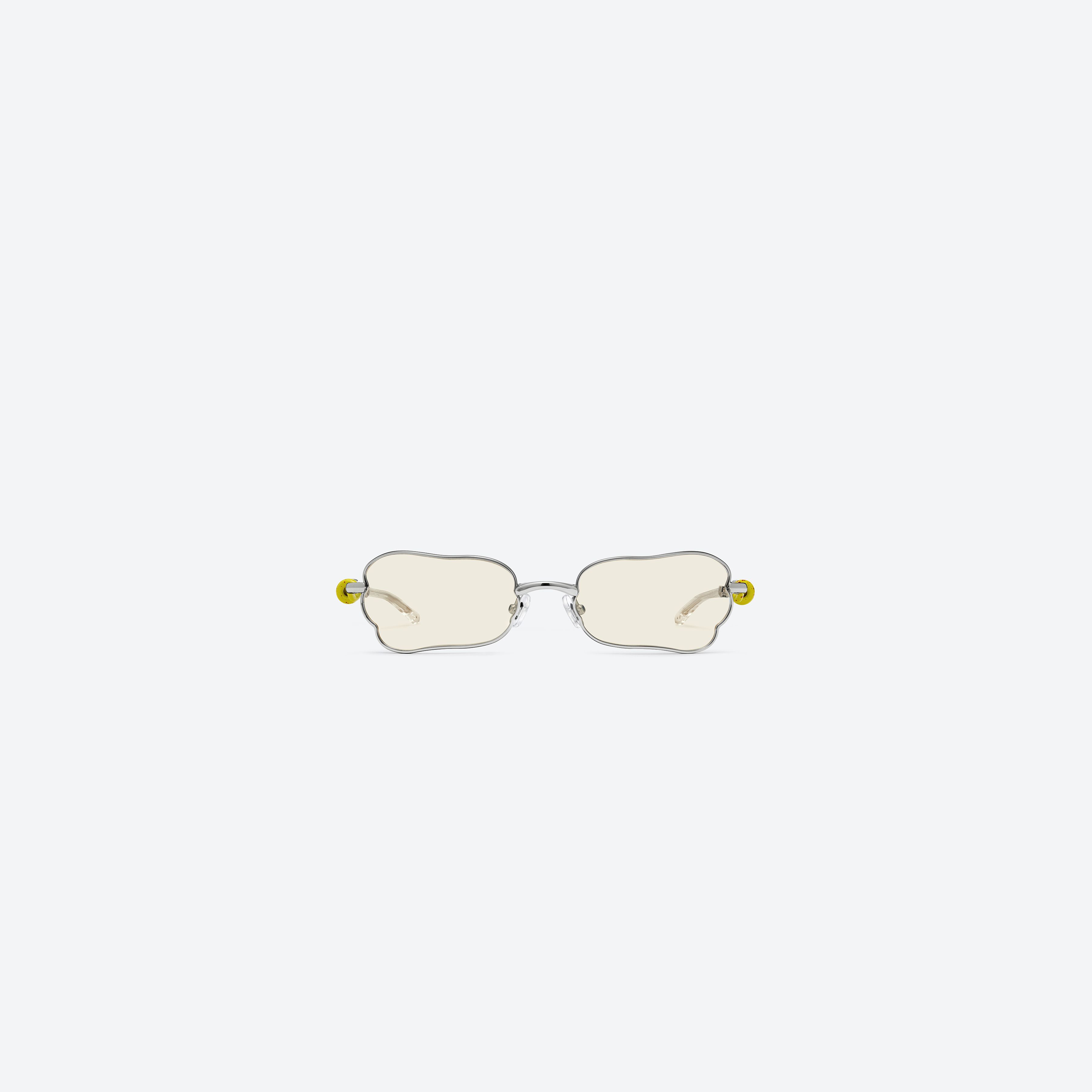 A front view of Gentle Monster Tofi 02(CM) Silver Metal framed Square sunglasses.